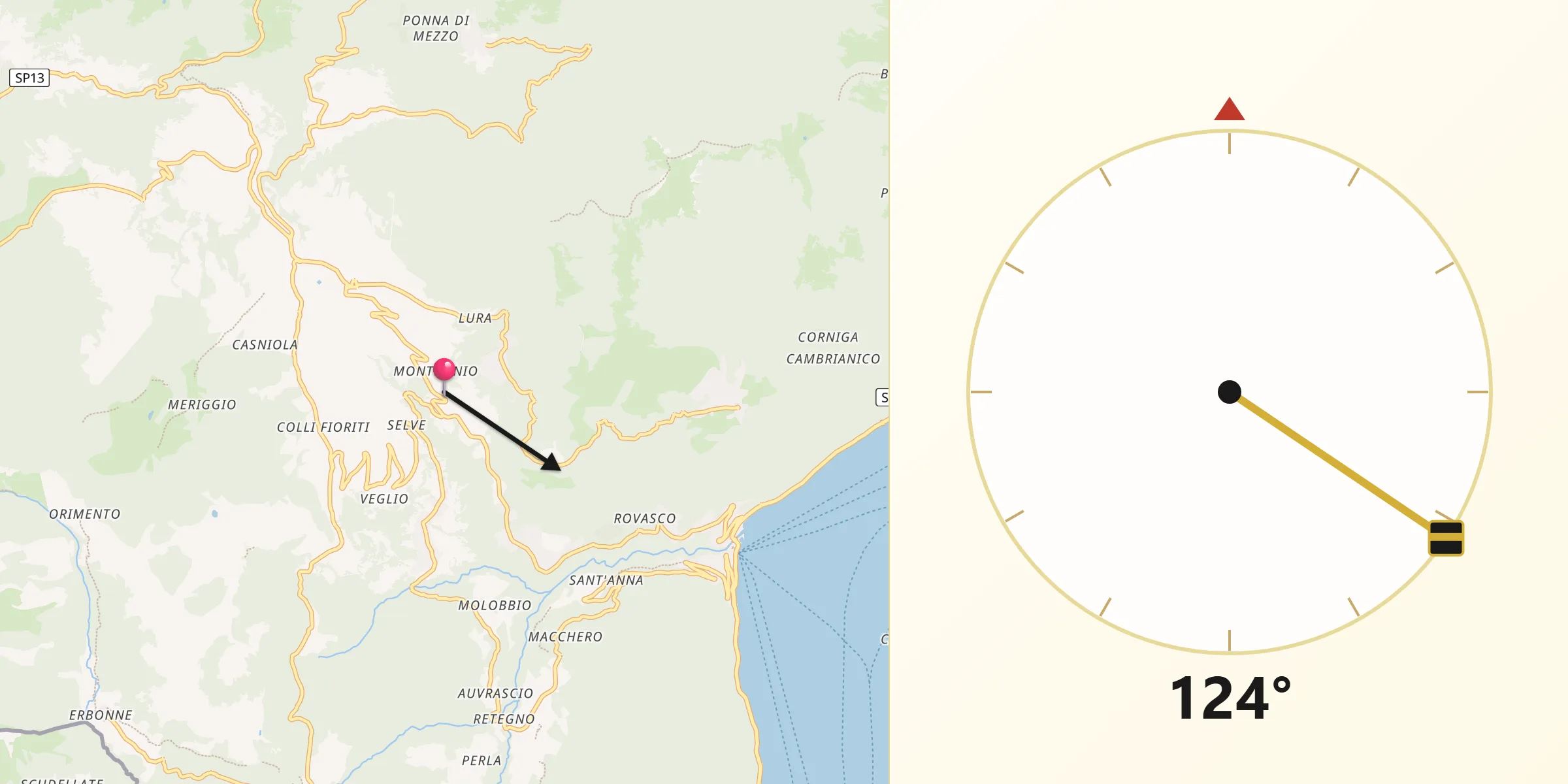 Direzione della Qibla da Castiglione d'Intelvi
