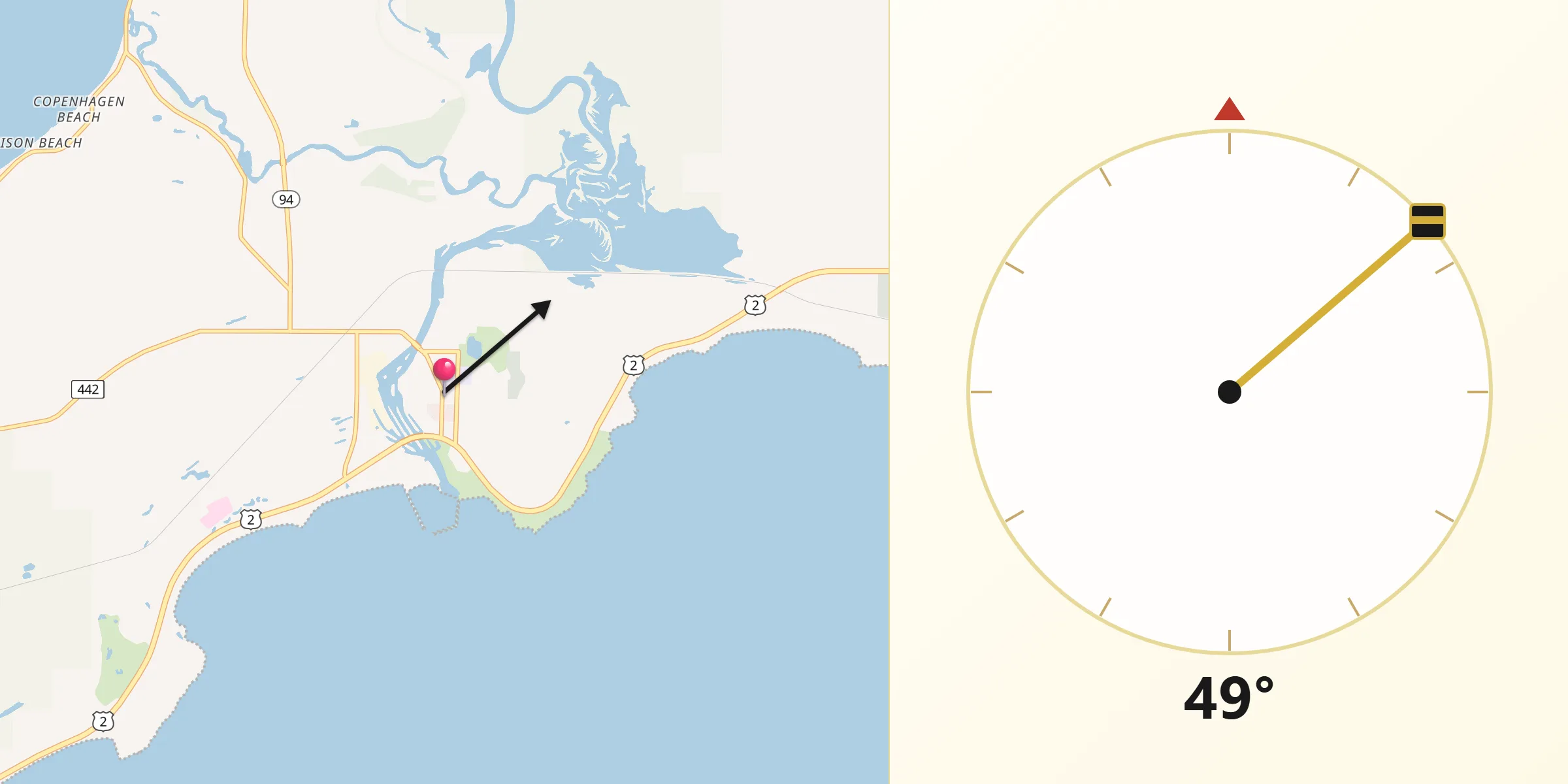 Qibla Direction from Manistique
