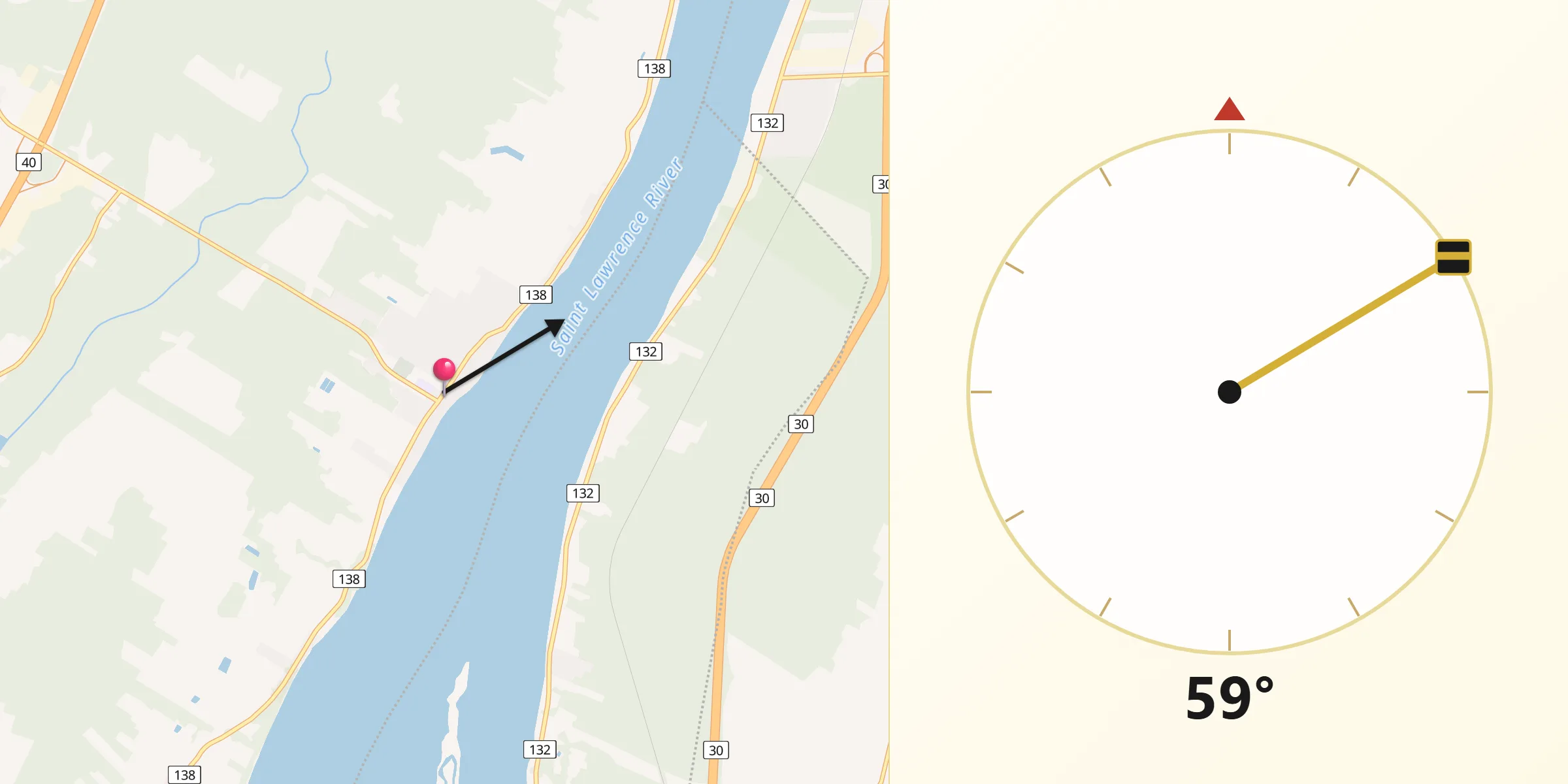 Qibla Direction from Saint-Joseph