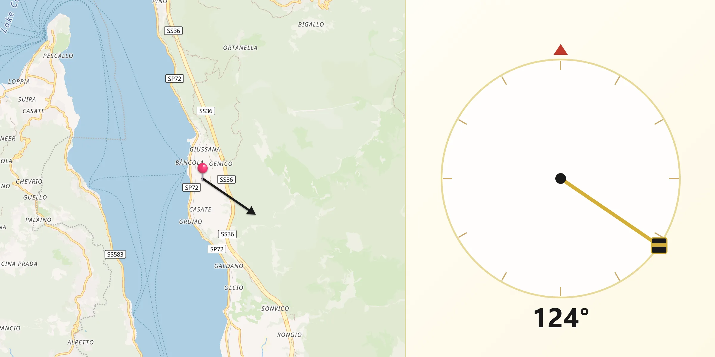 Direzione della Qibla da Lierna