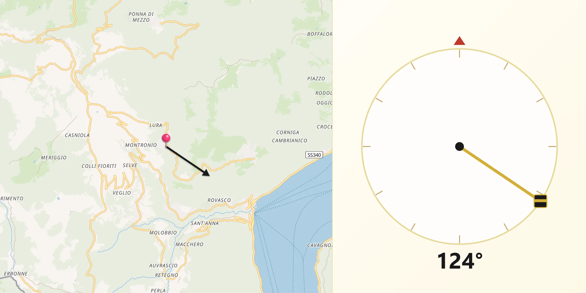 Direzione della Qibla da Blessagno