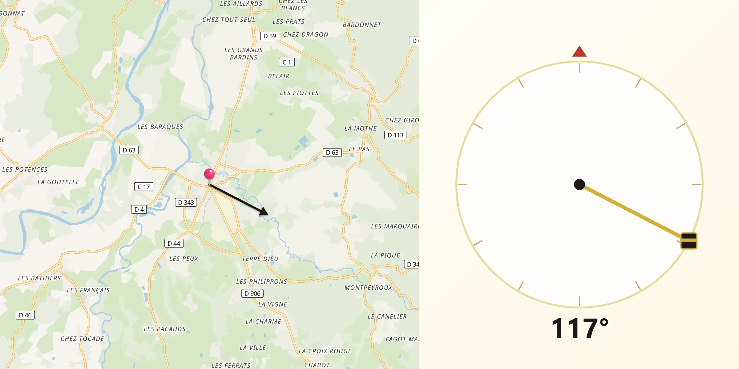 Direction vers la Qibla depuis Puy-Guillaume