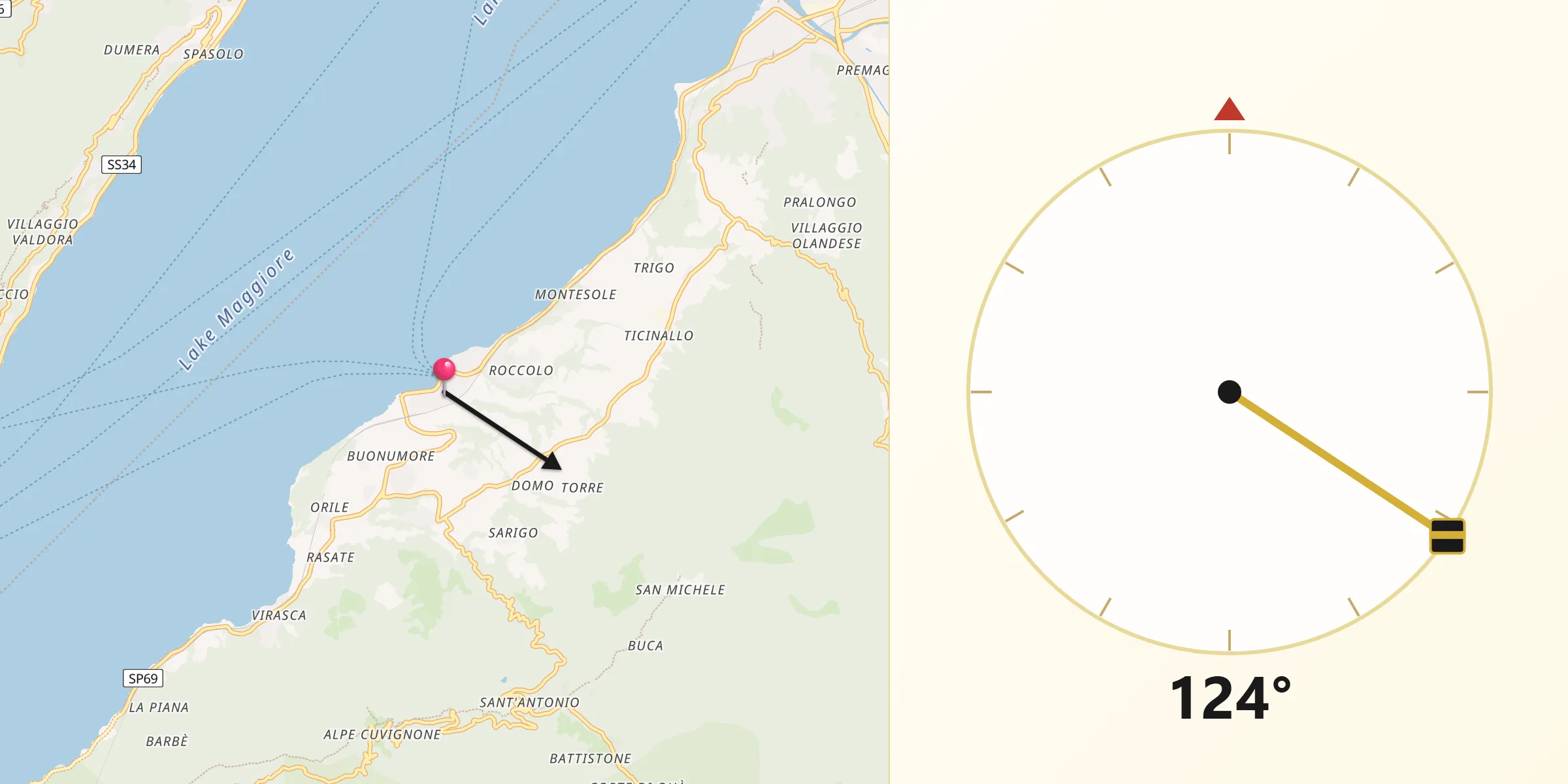 Direzione della Qibla da Porto Valtravaglia