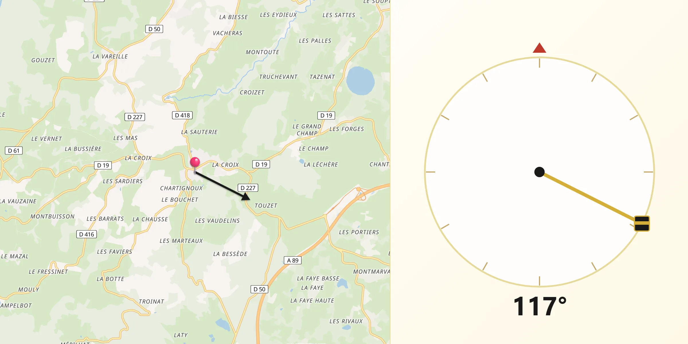 Direction vers la Qibla depuis Manzat