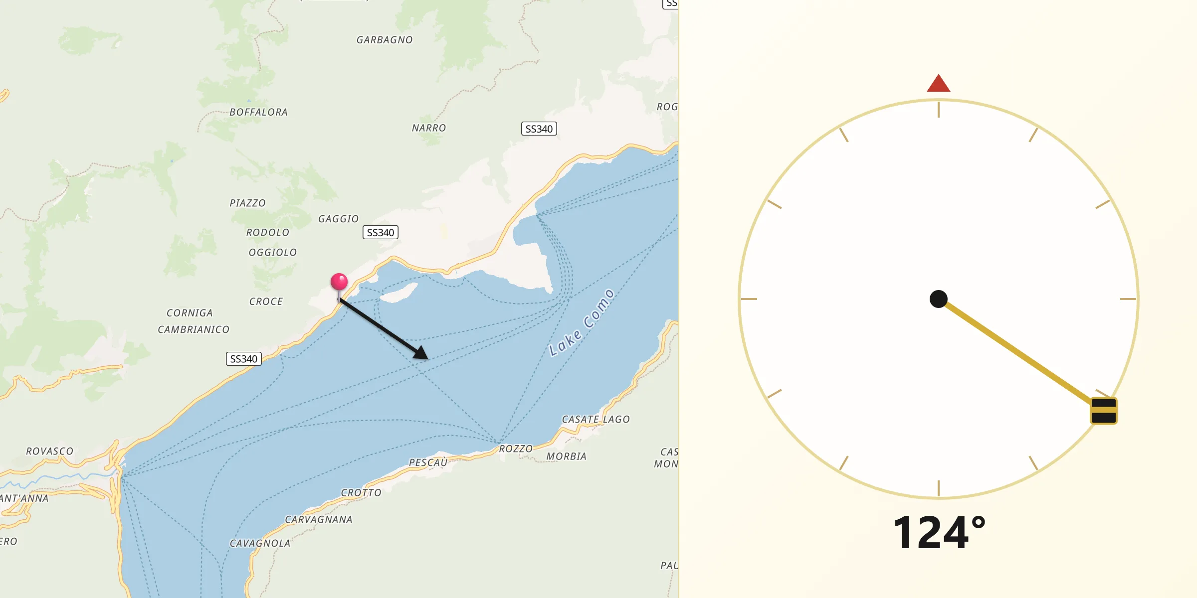 Direzione della Qibla da Sala Comacina