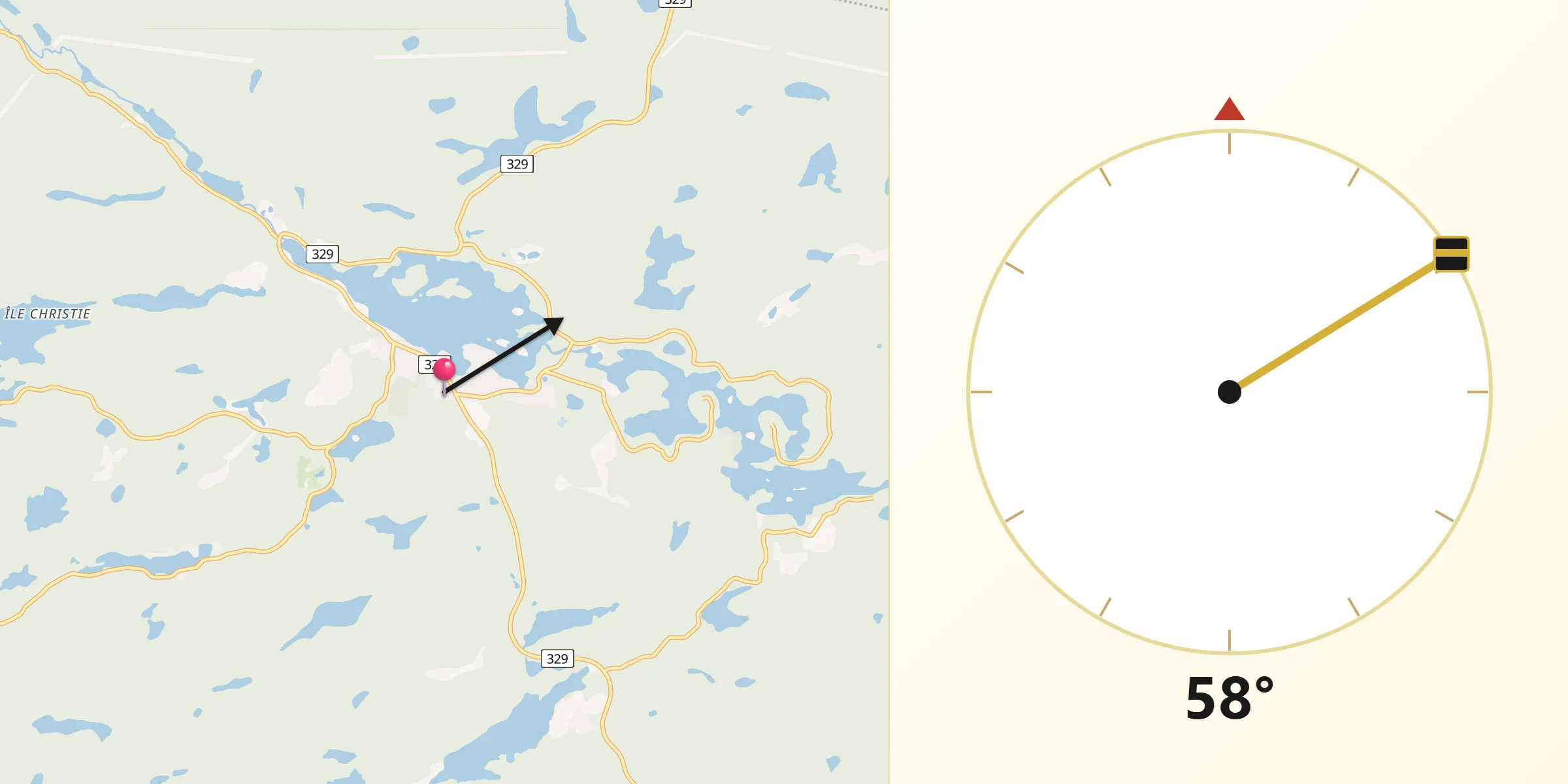 Qibla Direction from Saint-Adolphe-d'Howard