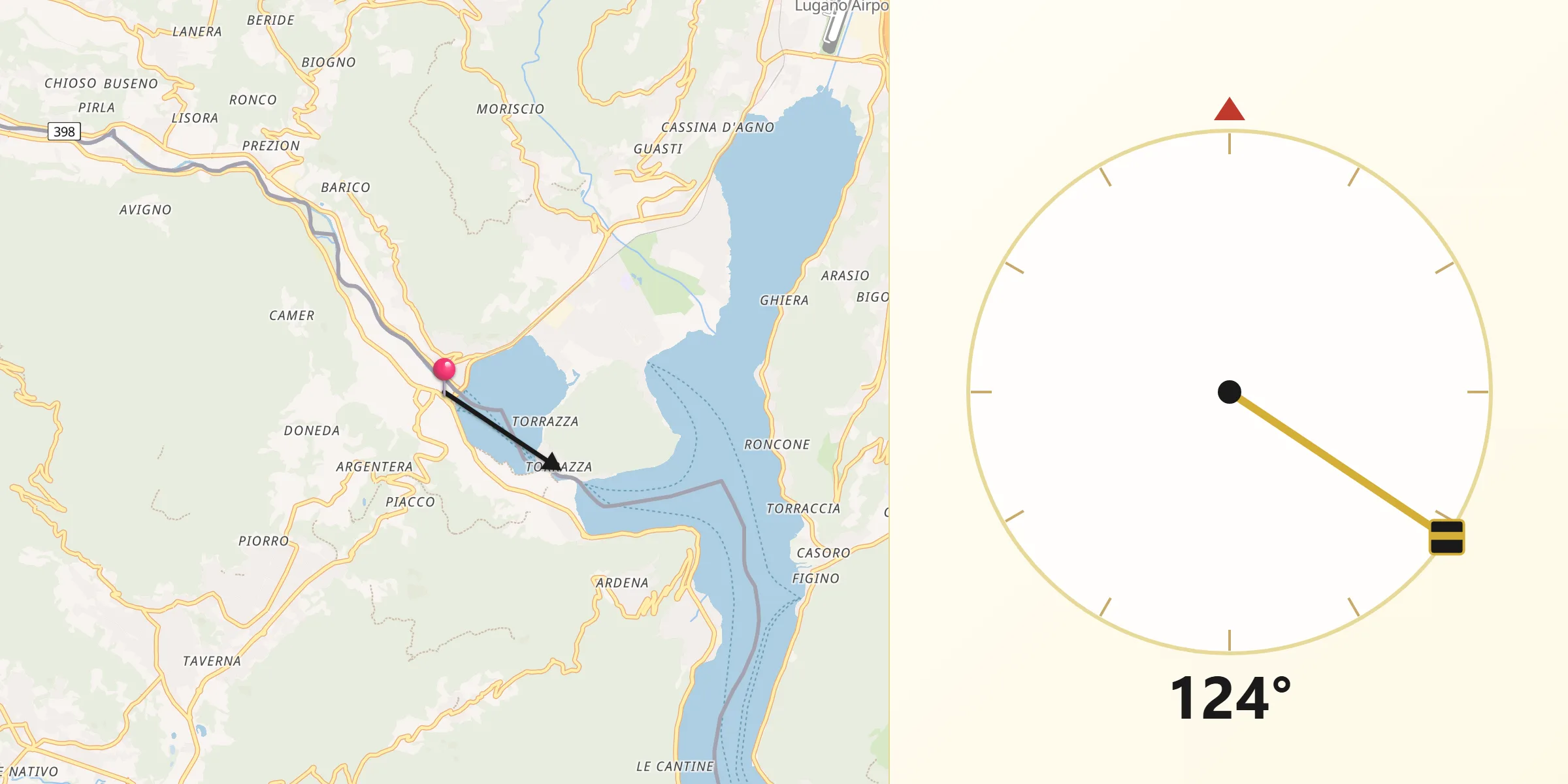Direzione della Qibla da Lavena Ponte Tresa