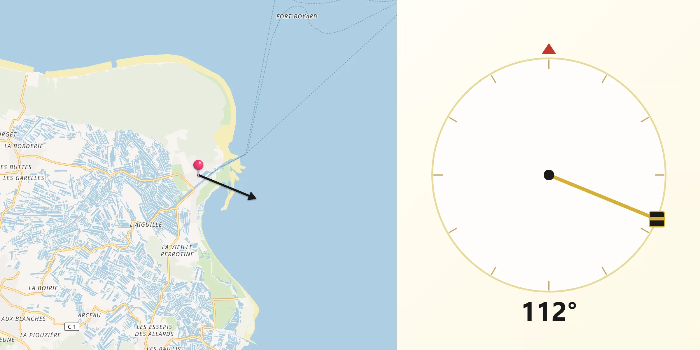 Direction vers la Qibla depuis Boyard-Ville