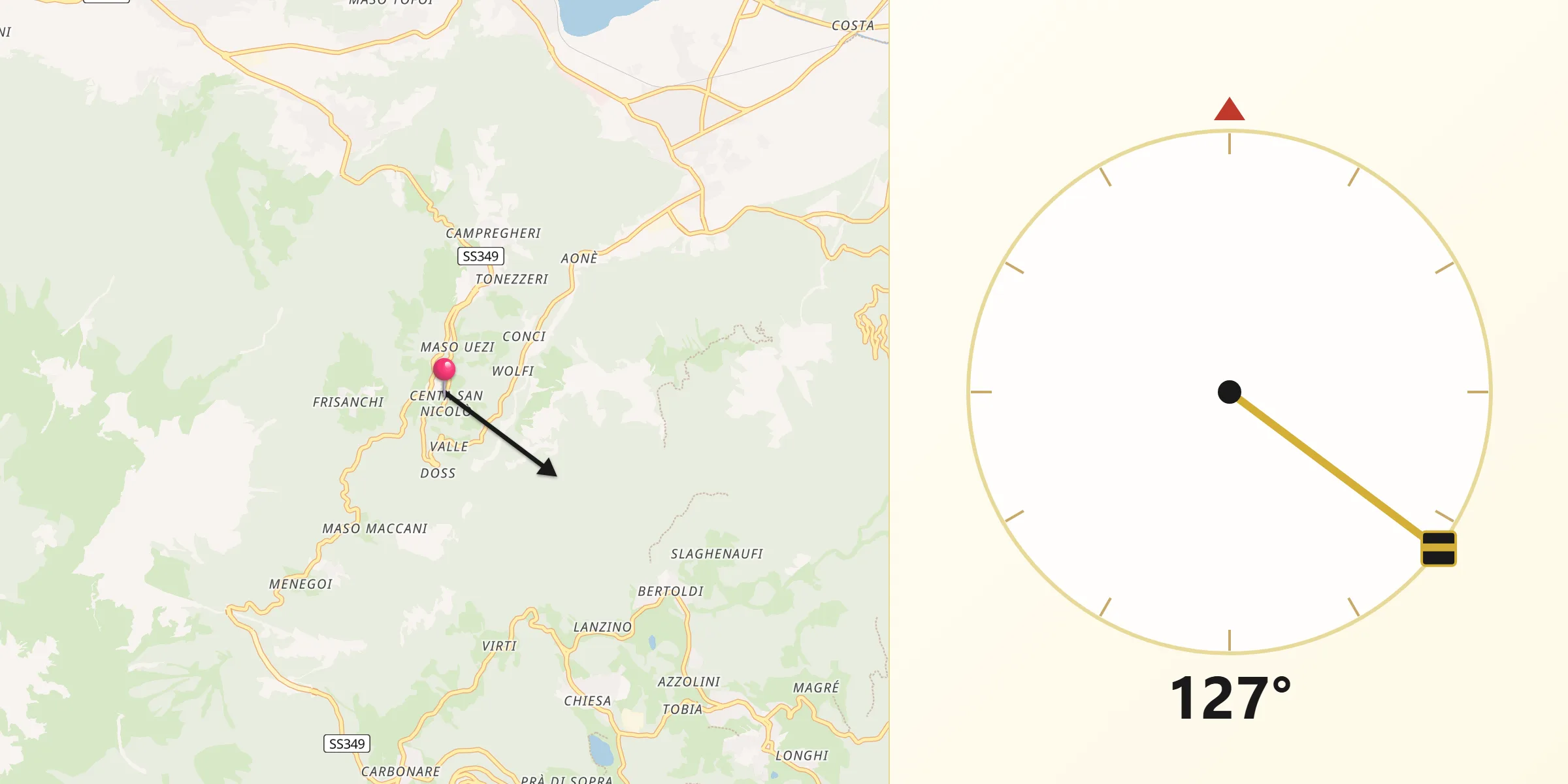 Direzione della Qibla da Centa San Nicolò