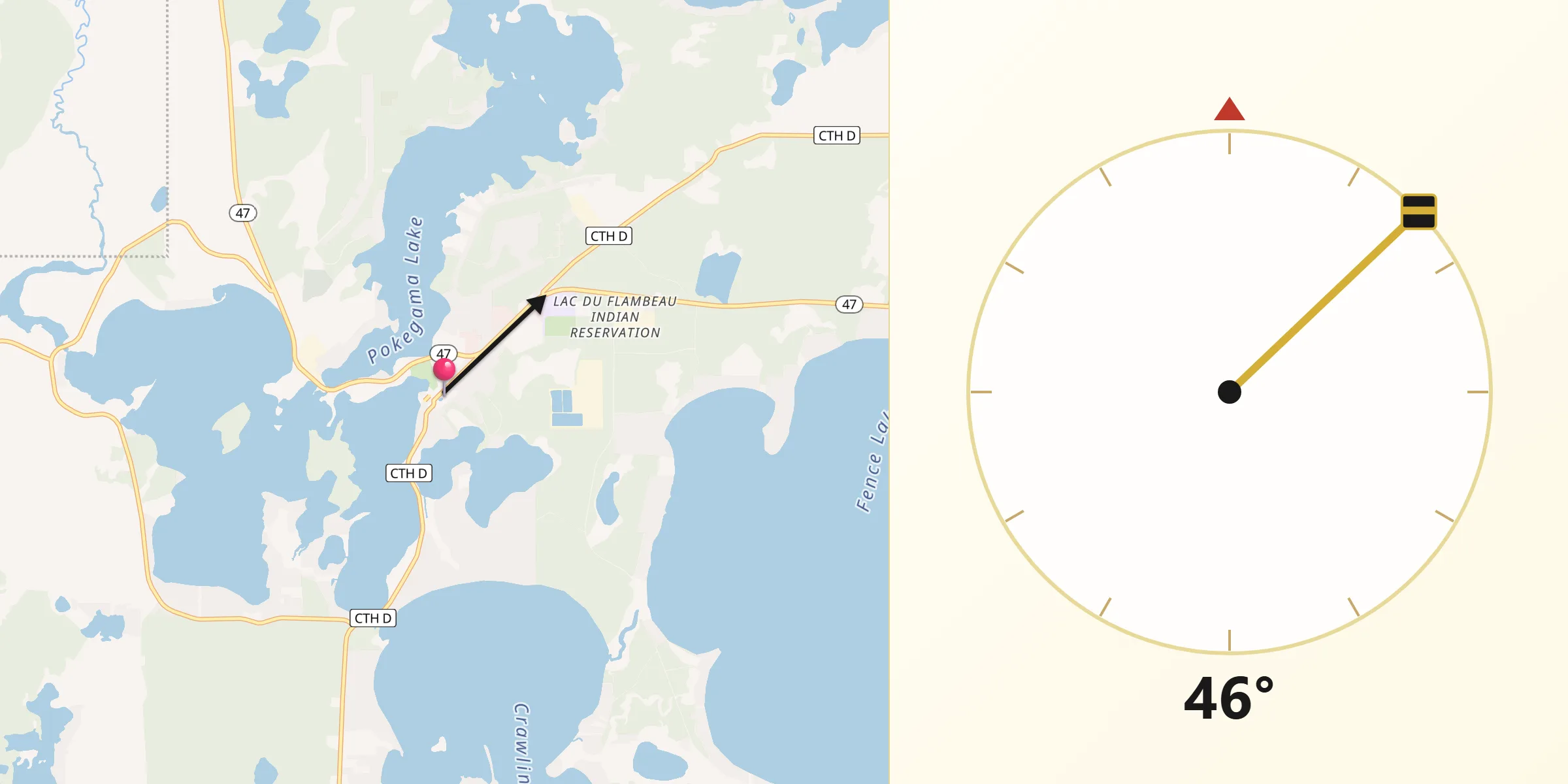 Qibla Direction from Lac du Flambeau