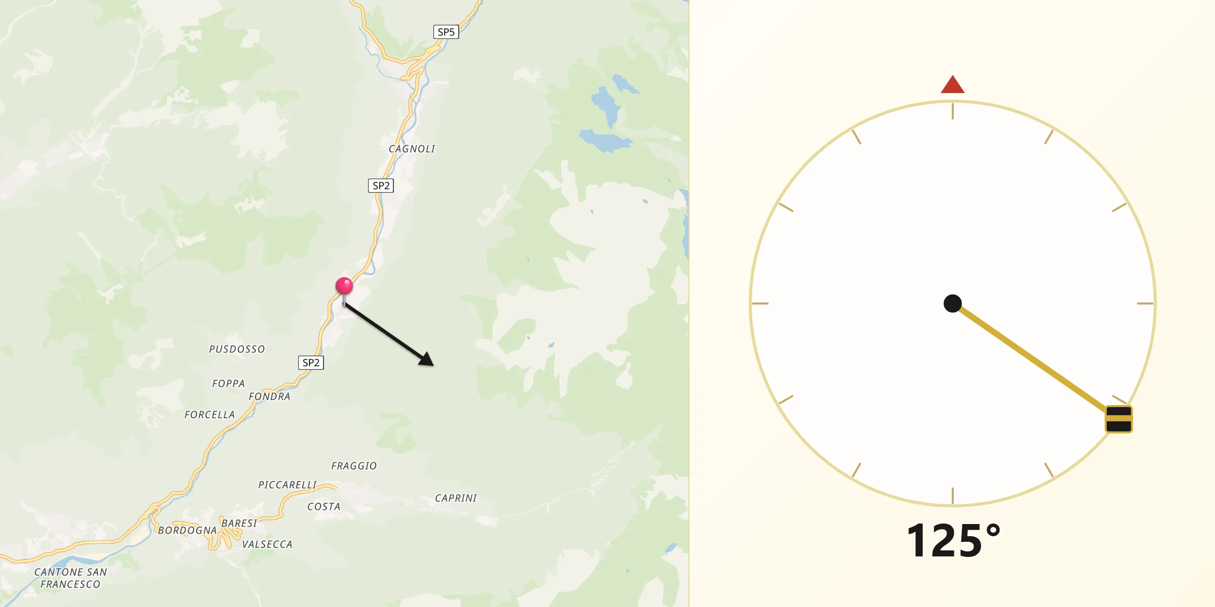 Direzione della Qibla da Isola di Fondra