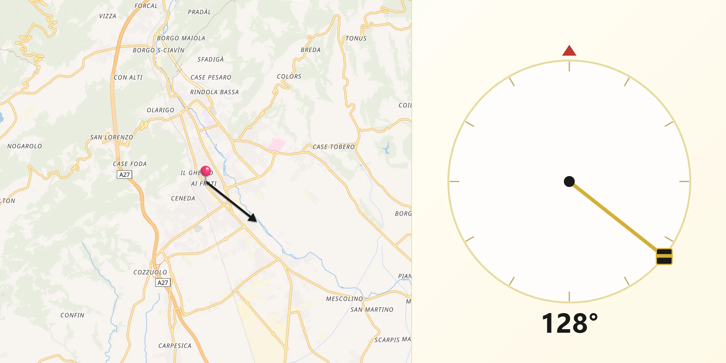Direzione della Qibla da Vittorio Veneto