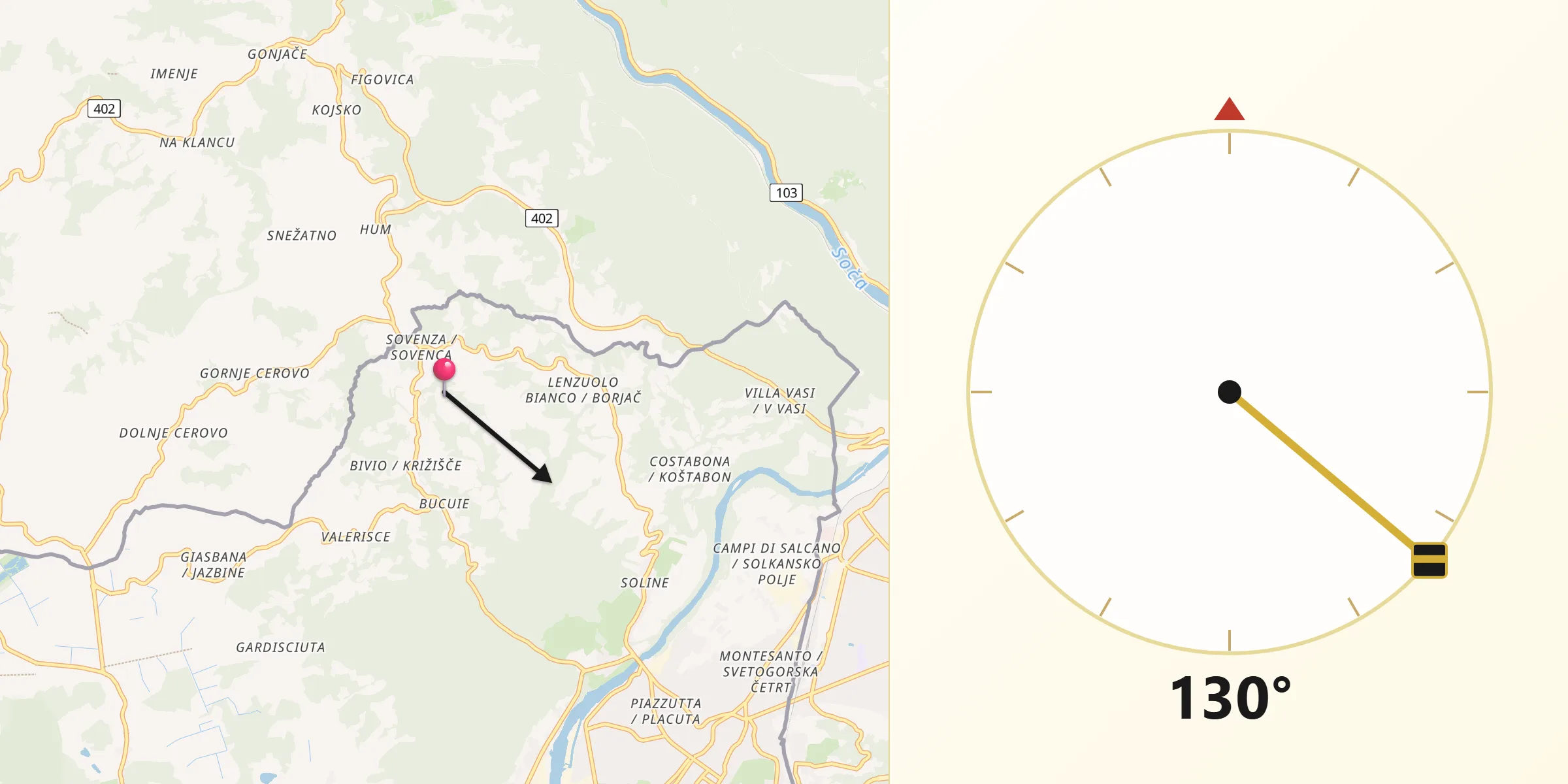 Direzione della Qibla da San Floriano del Collio