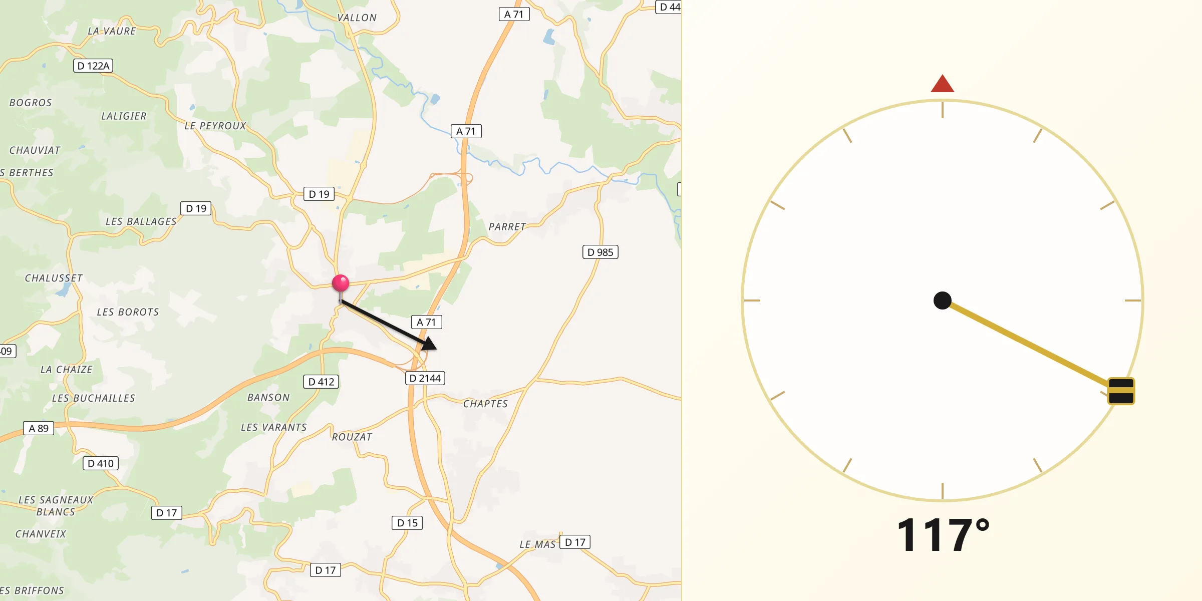Direction vers la Qibla depuis Combronde