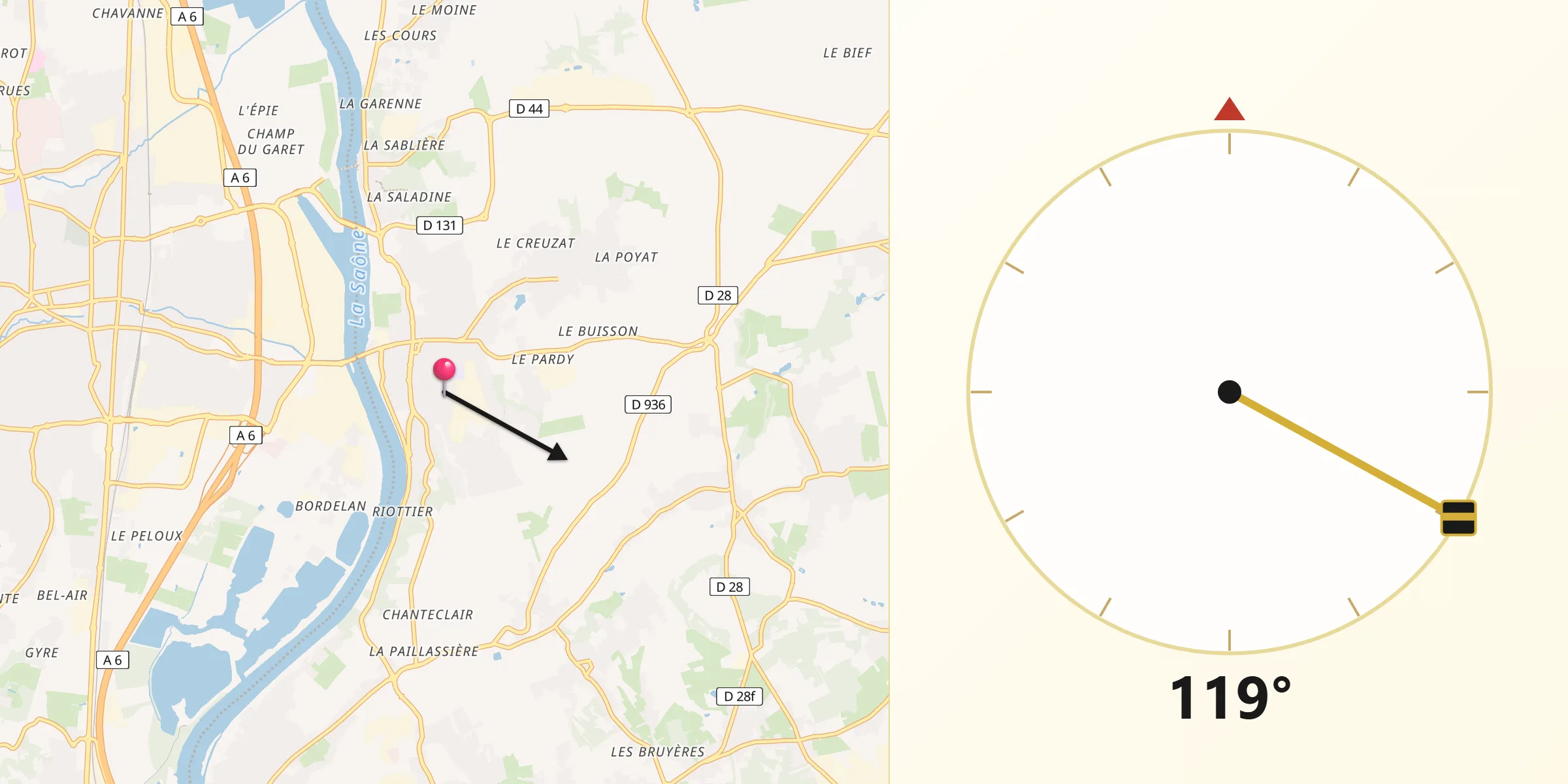Direction vers la Qibla depuis Jassans-Riottier