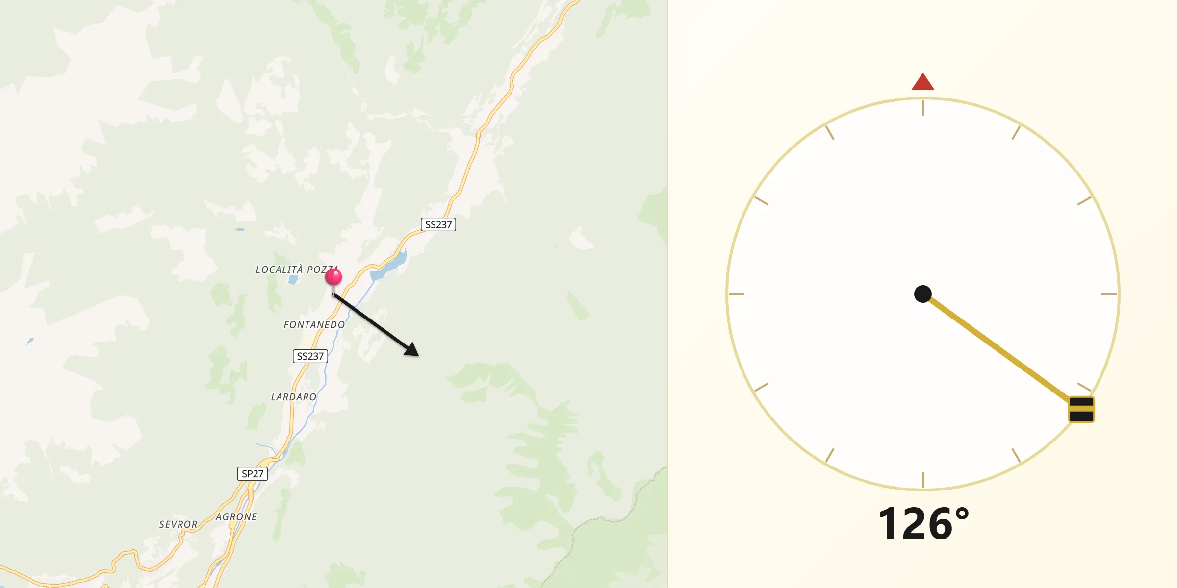 Direzione della Qibla da Roncone