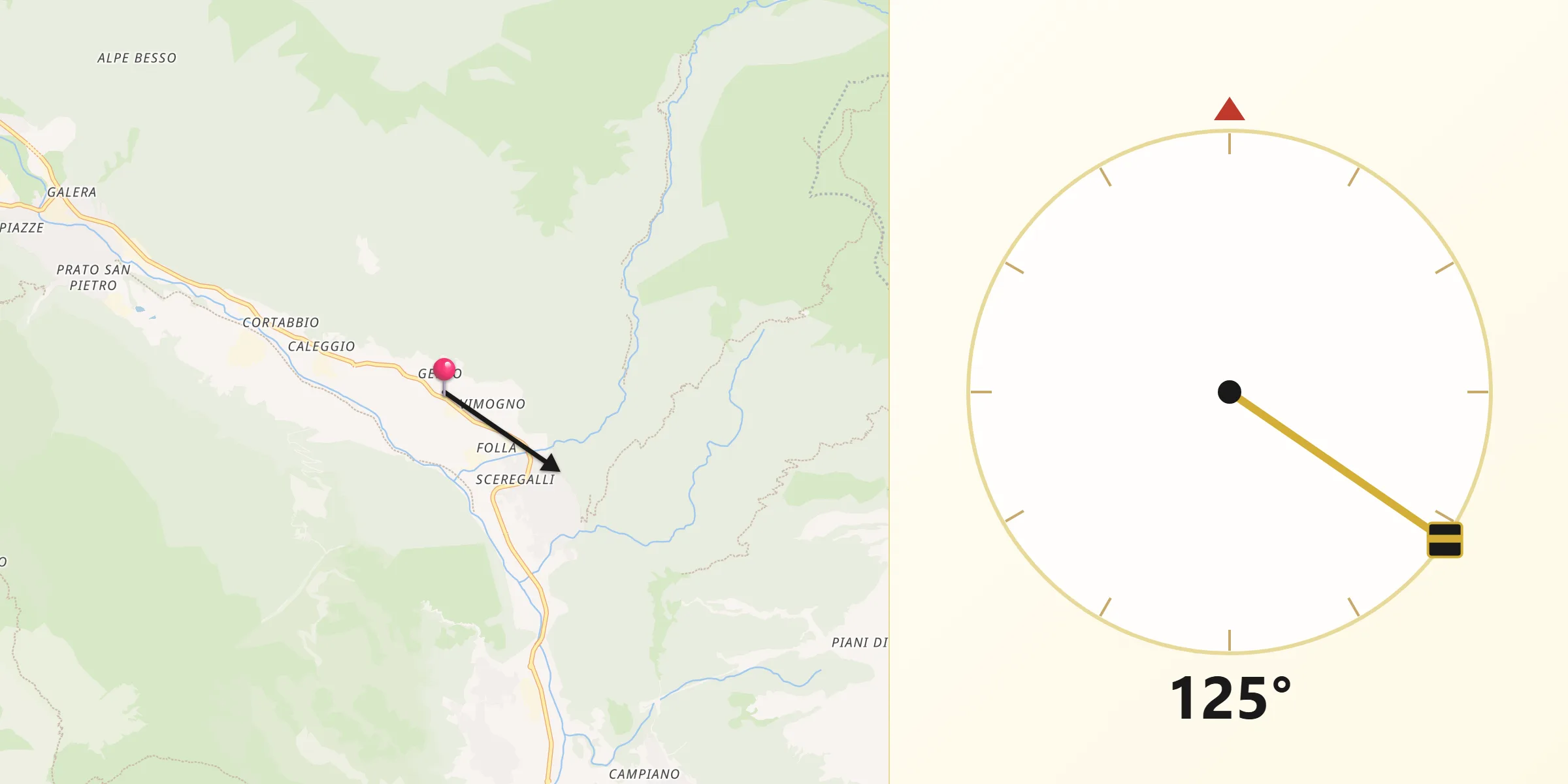 Direzione della Qibla da Primaluna