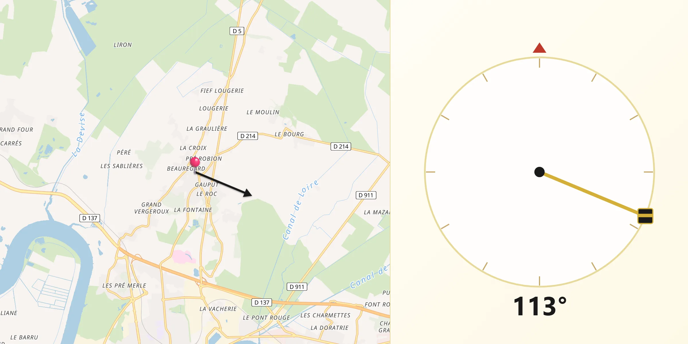 Direction vers la Qibla depuis Breuil-Magné
