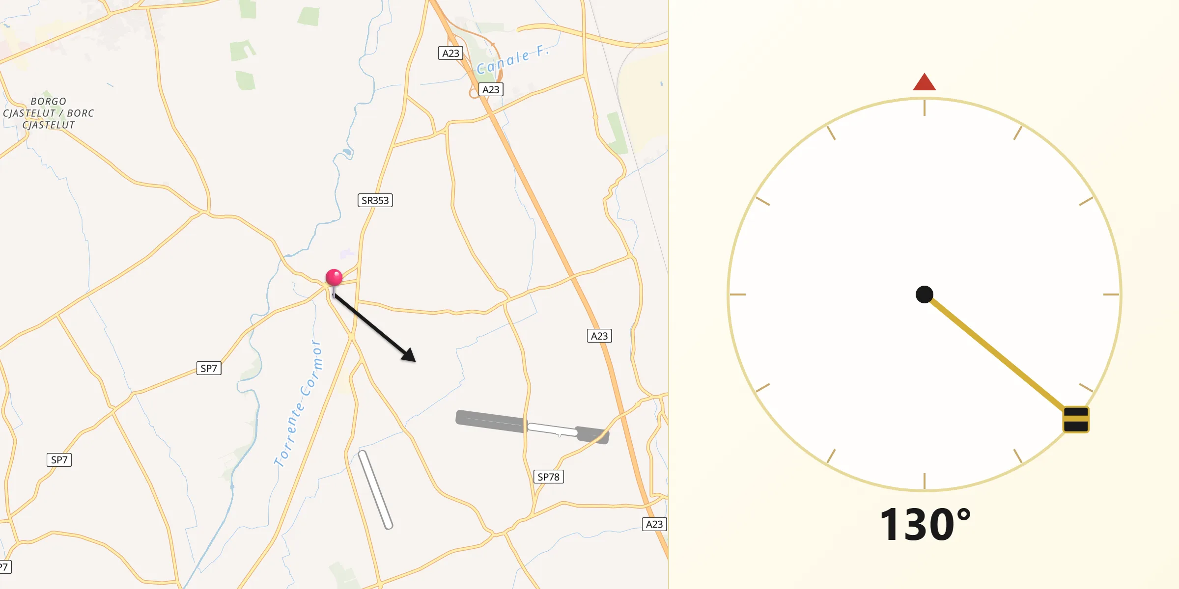 Direzione della Qibla da Pozzuolo del Friuli