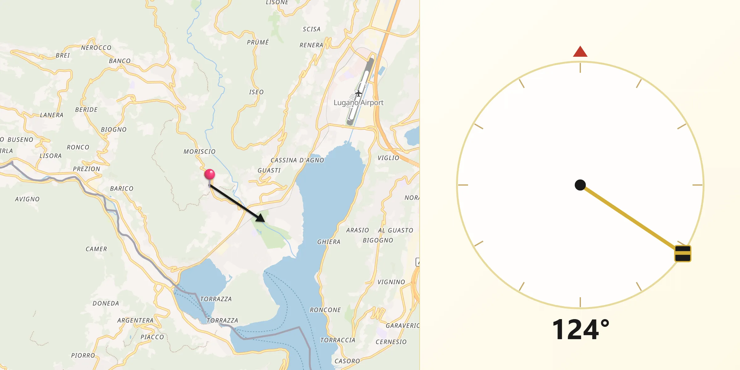 Direction vers la Qibla depuis Pura
