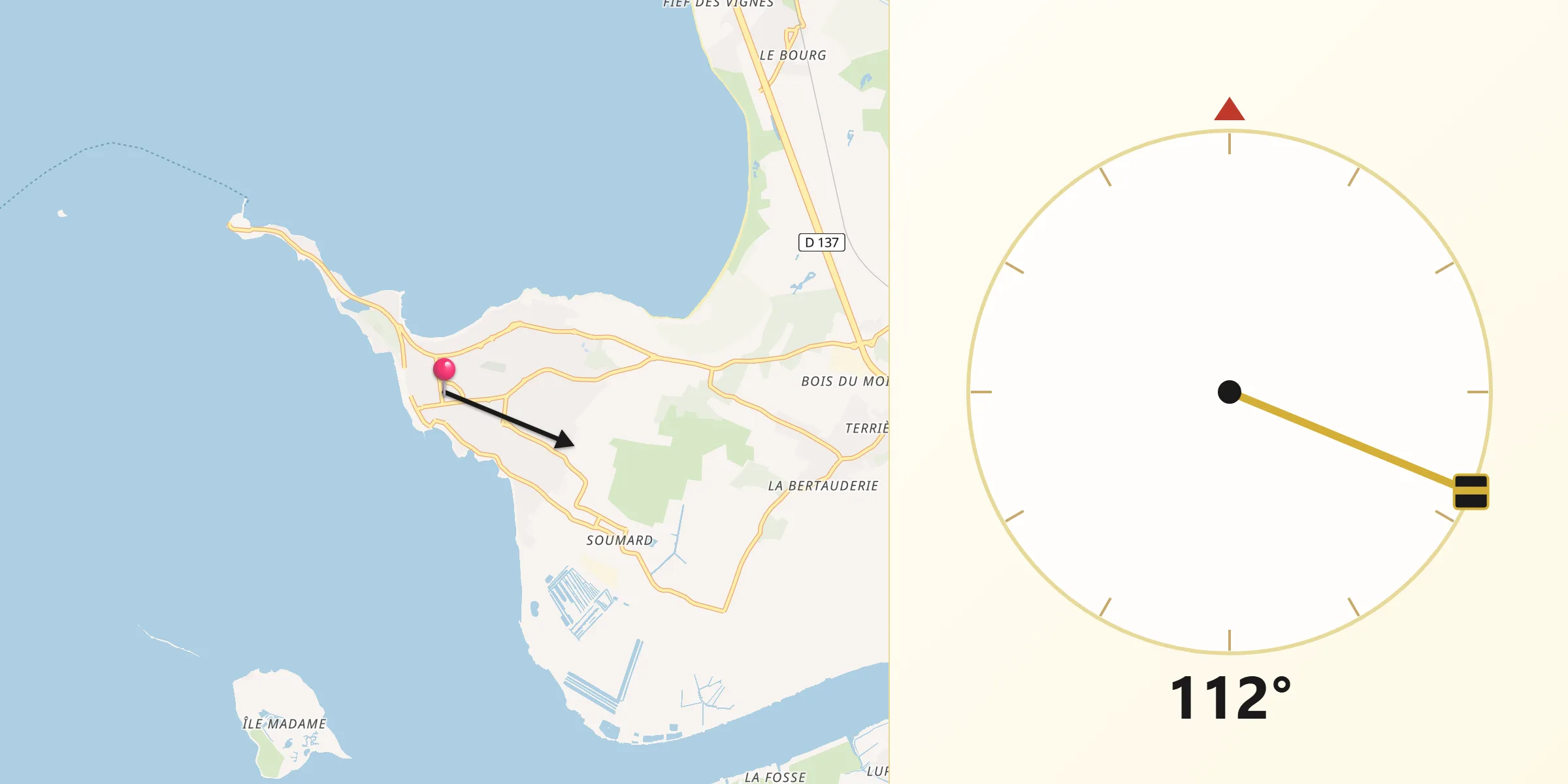 Direction vers la Qibla depuis Fouras