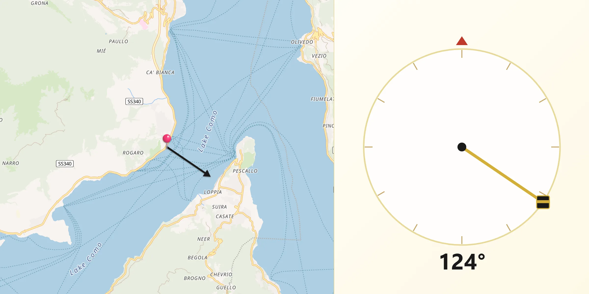 Direzione della Qibla da Cadenabbia