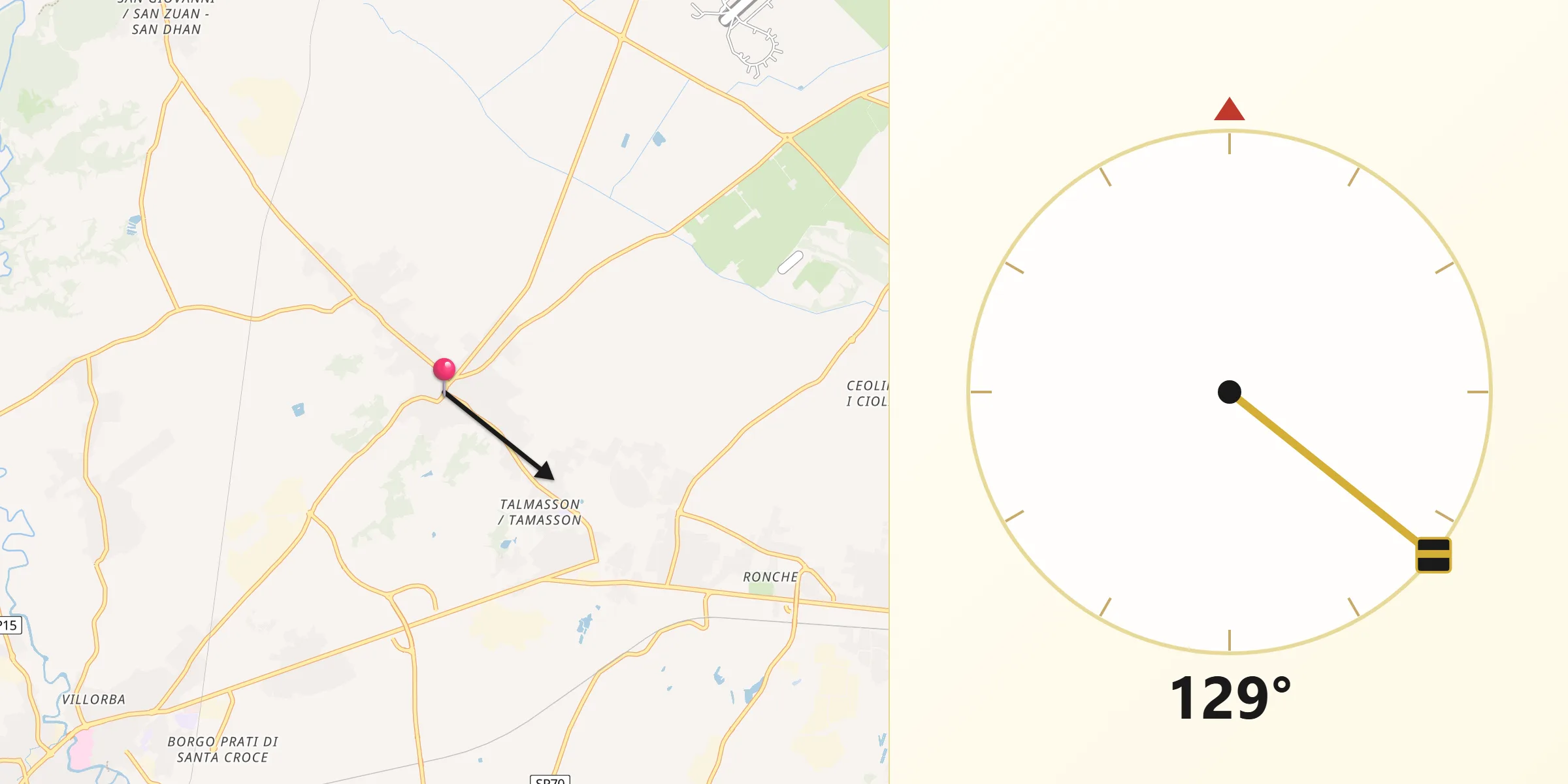 Direzione della Qibla da Vigonovo-Fontanafredda