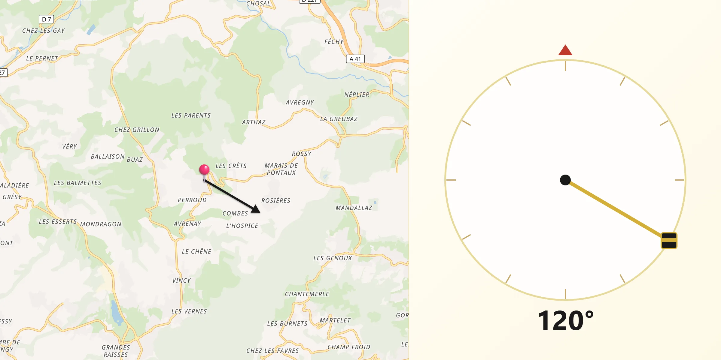 Direction vers la Qibla depuis Choisy
