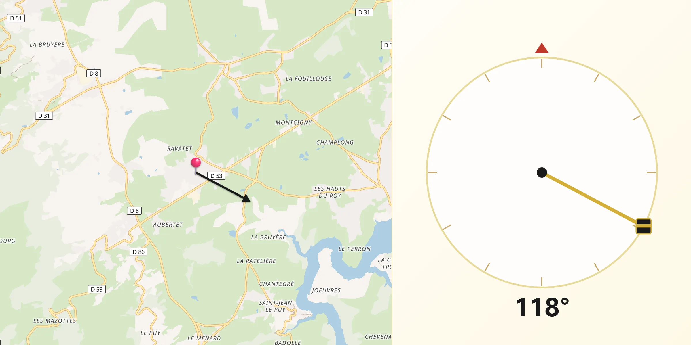 Direction vers la Qibla depuis Lentigny