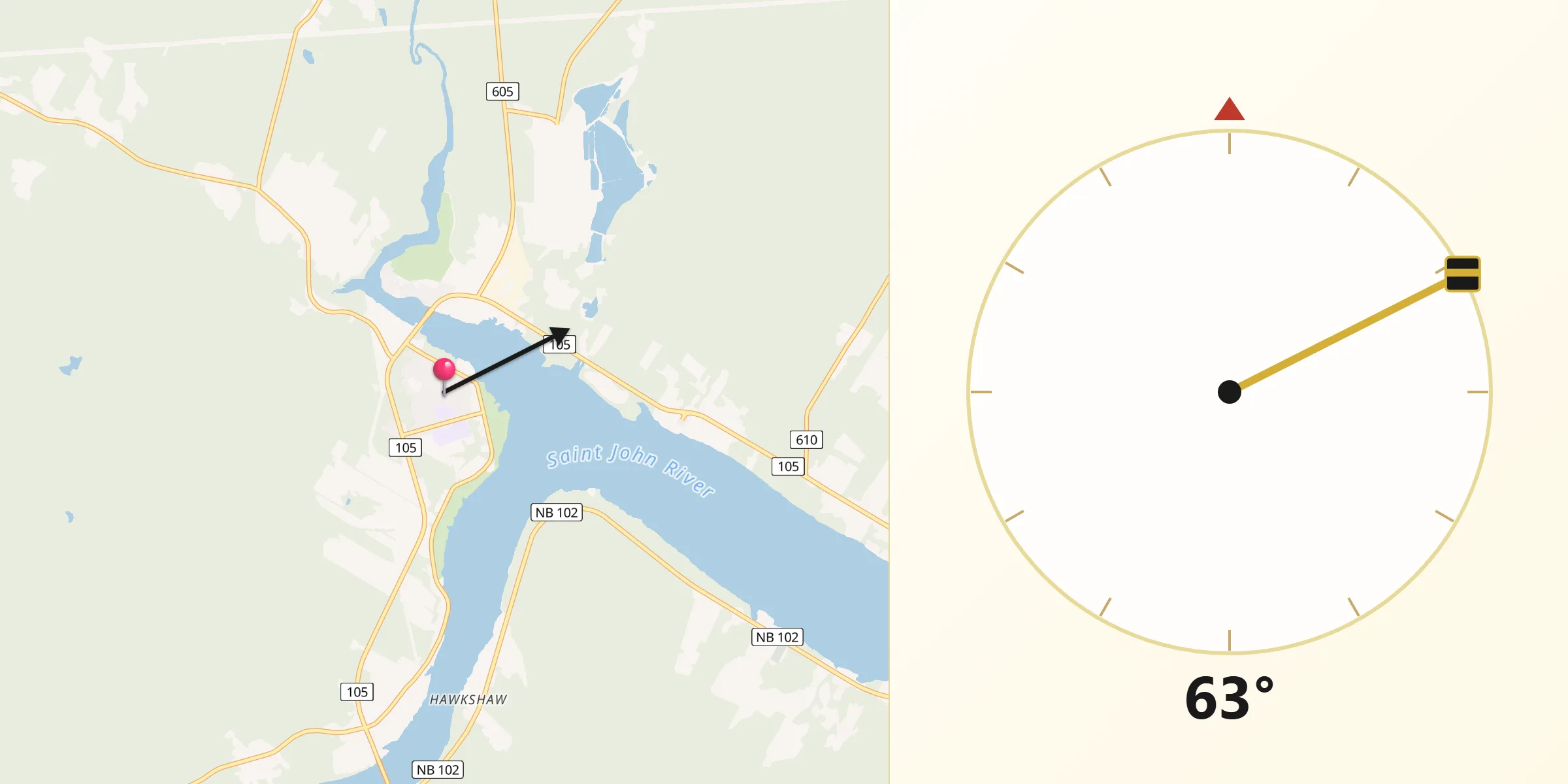 Qibla Direction from Nackawic