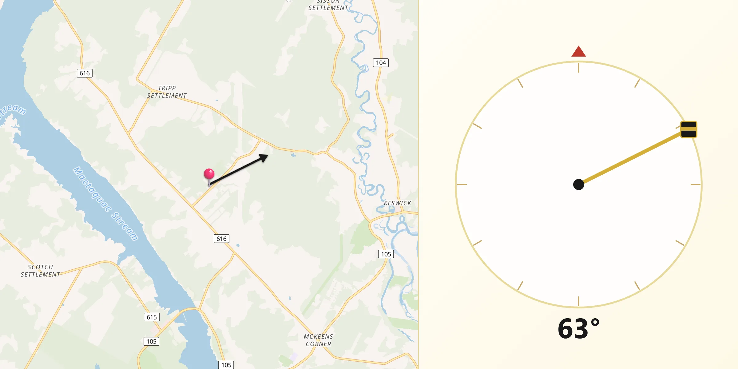 Qibla Direction from Keswick Ridge