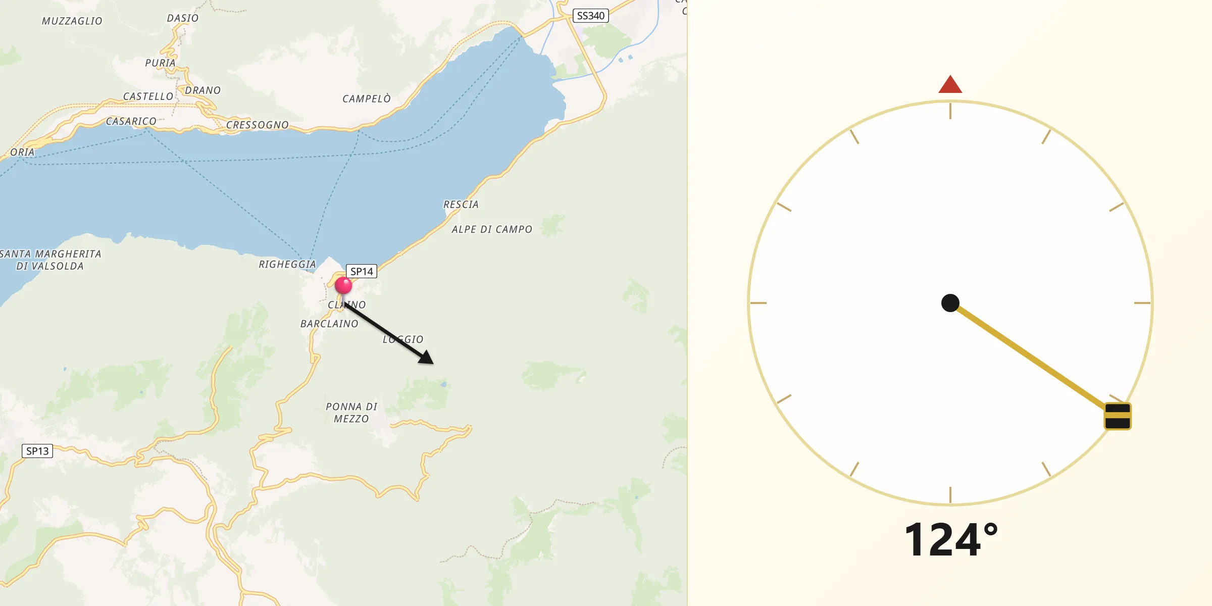 Direzione della Qibla da Osteno-Claino