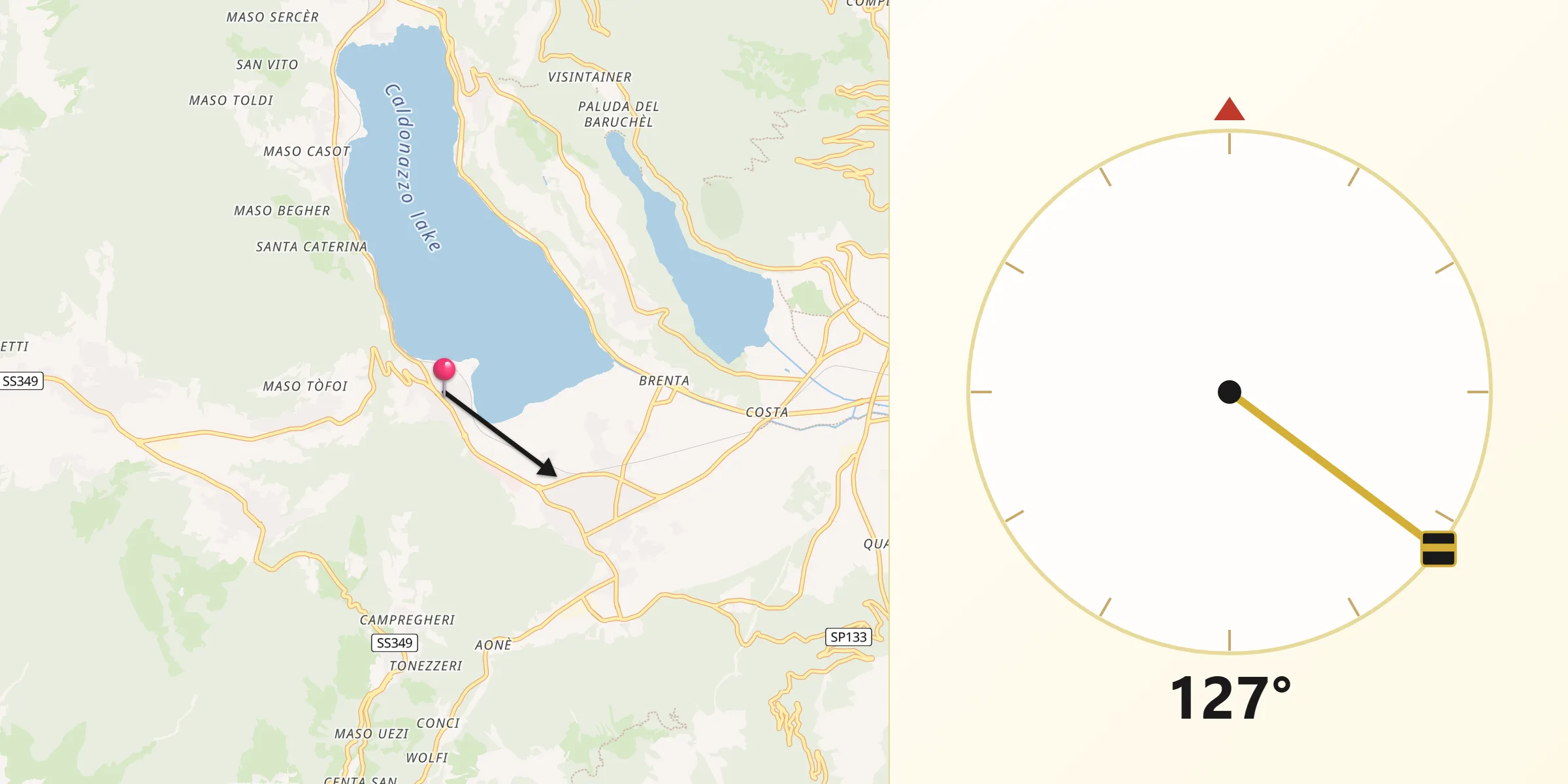 Direzione della Qibla da Calceranica al Lago