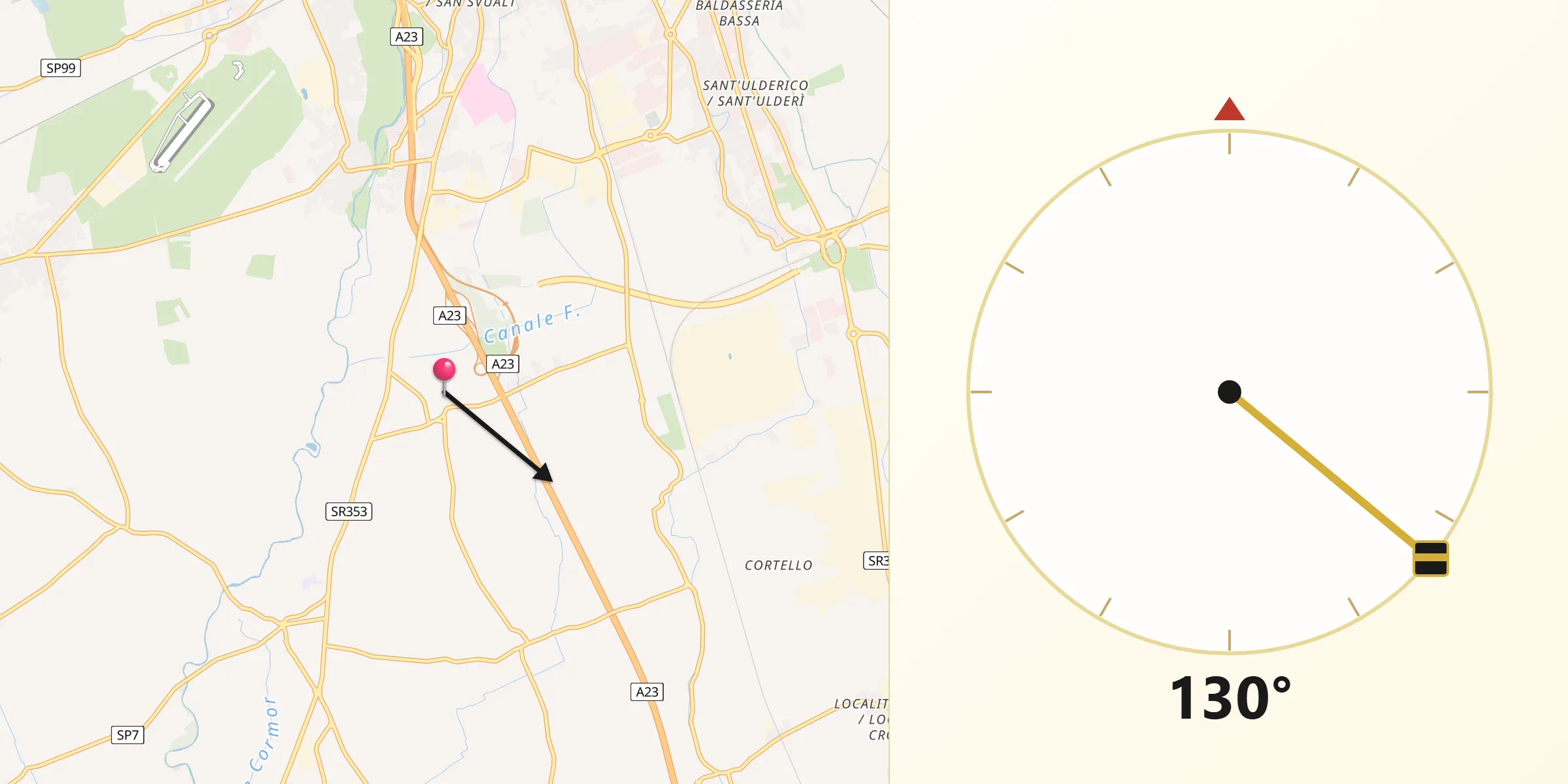 Direzione della Qibla da Zugliano-Terenzano-Cargnacco