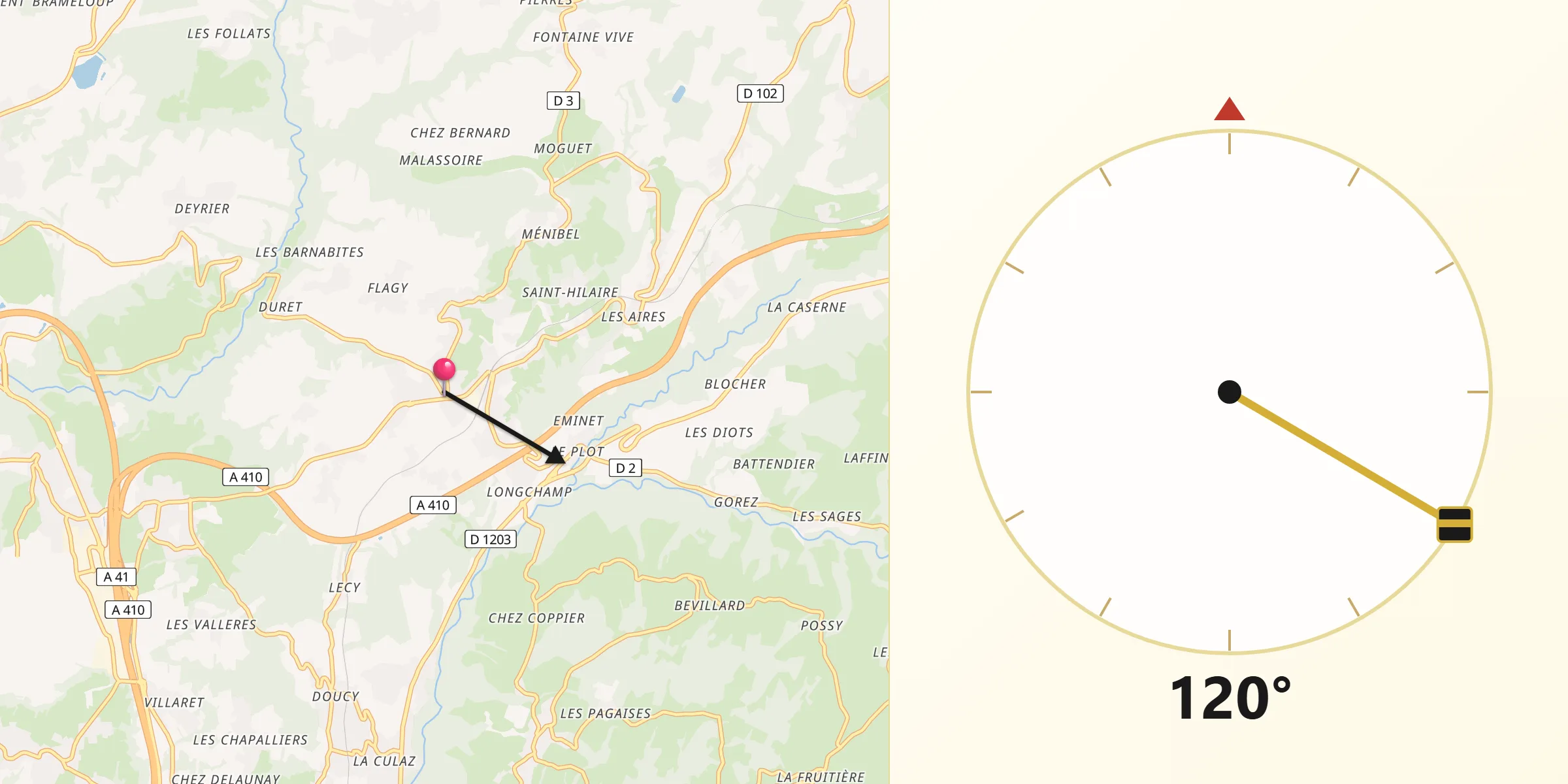 Direction vers la Qibla depuis Groisy
