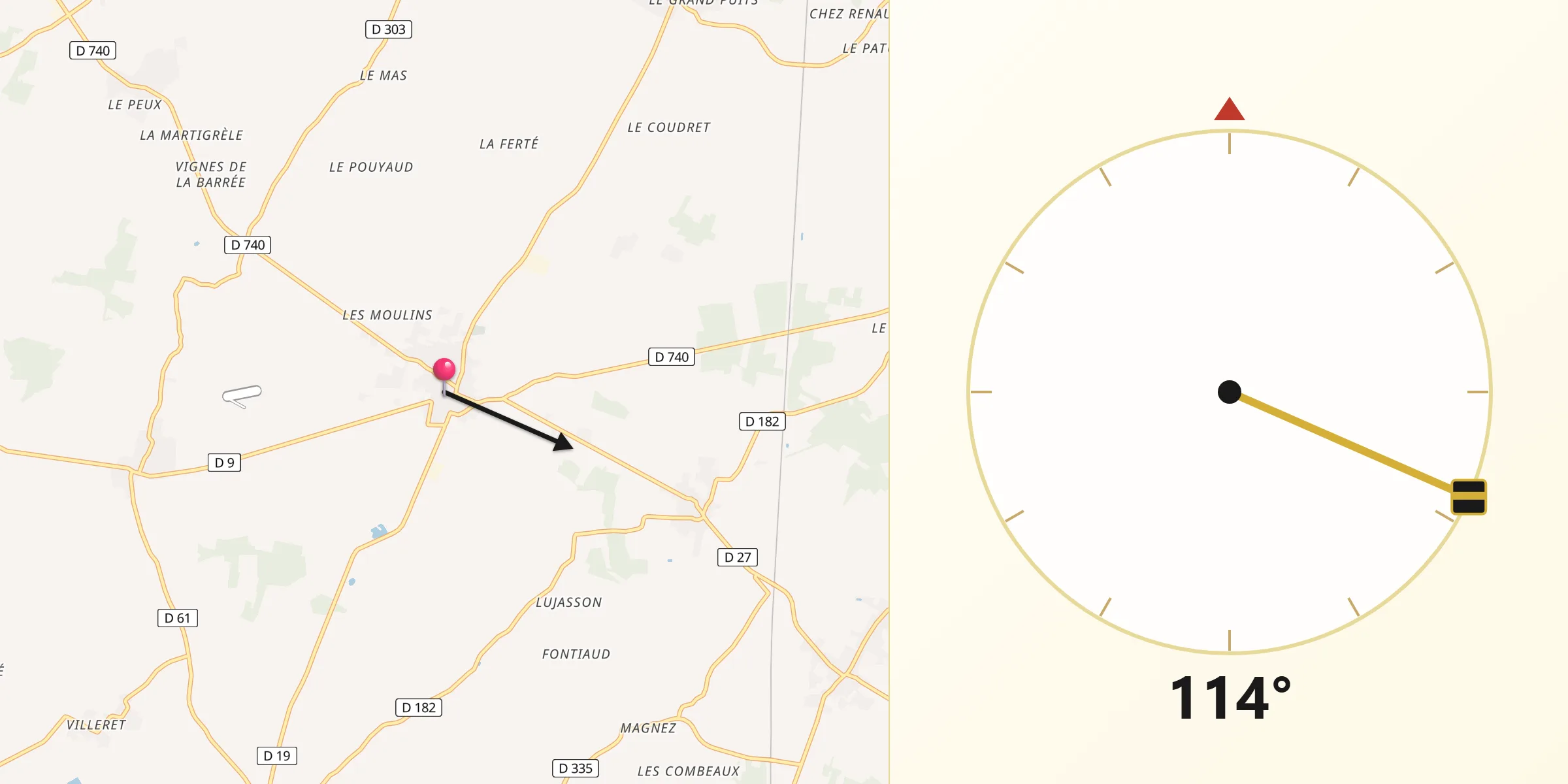 Direction vers la Qibla depuis Villefagnan