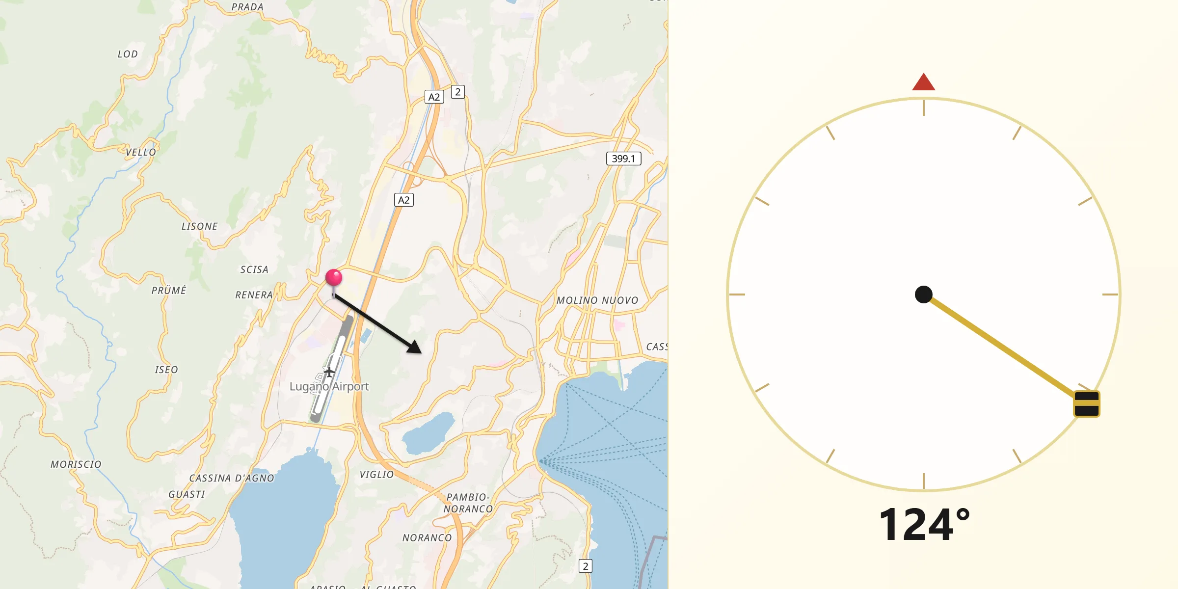 Direzione della Qibla da Bioggio