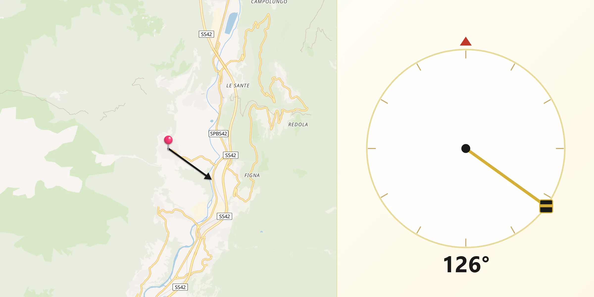 Direzione della Qibla da Ono San Pietro