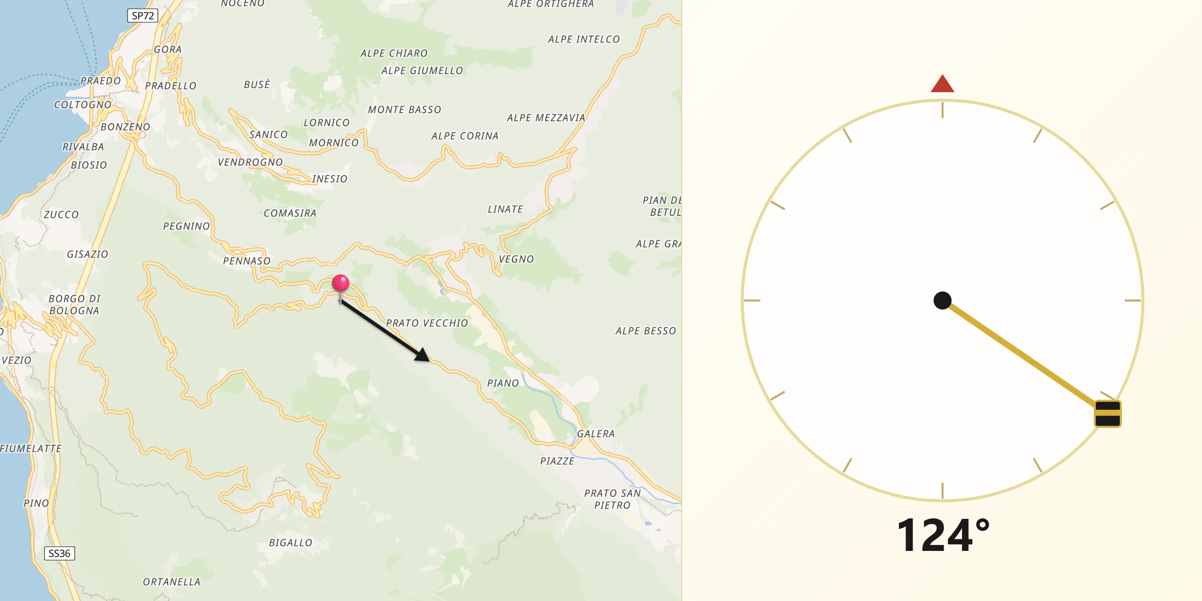 Direzione della Qibla da Parlasco