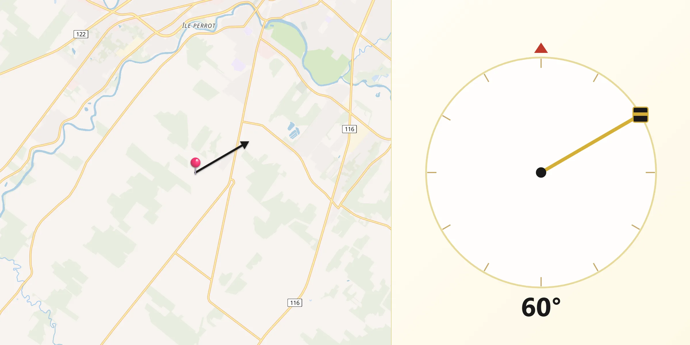 Qibla Direction from Centre-du-Québec