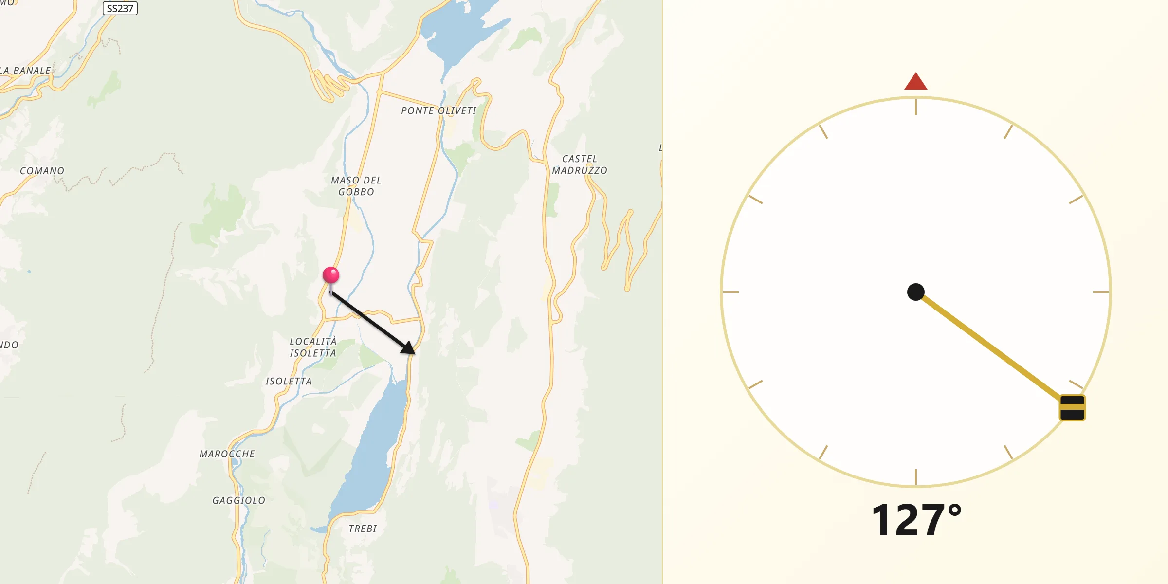Direzione della Qibla da Pietramurata