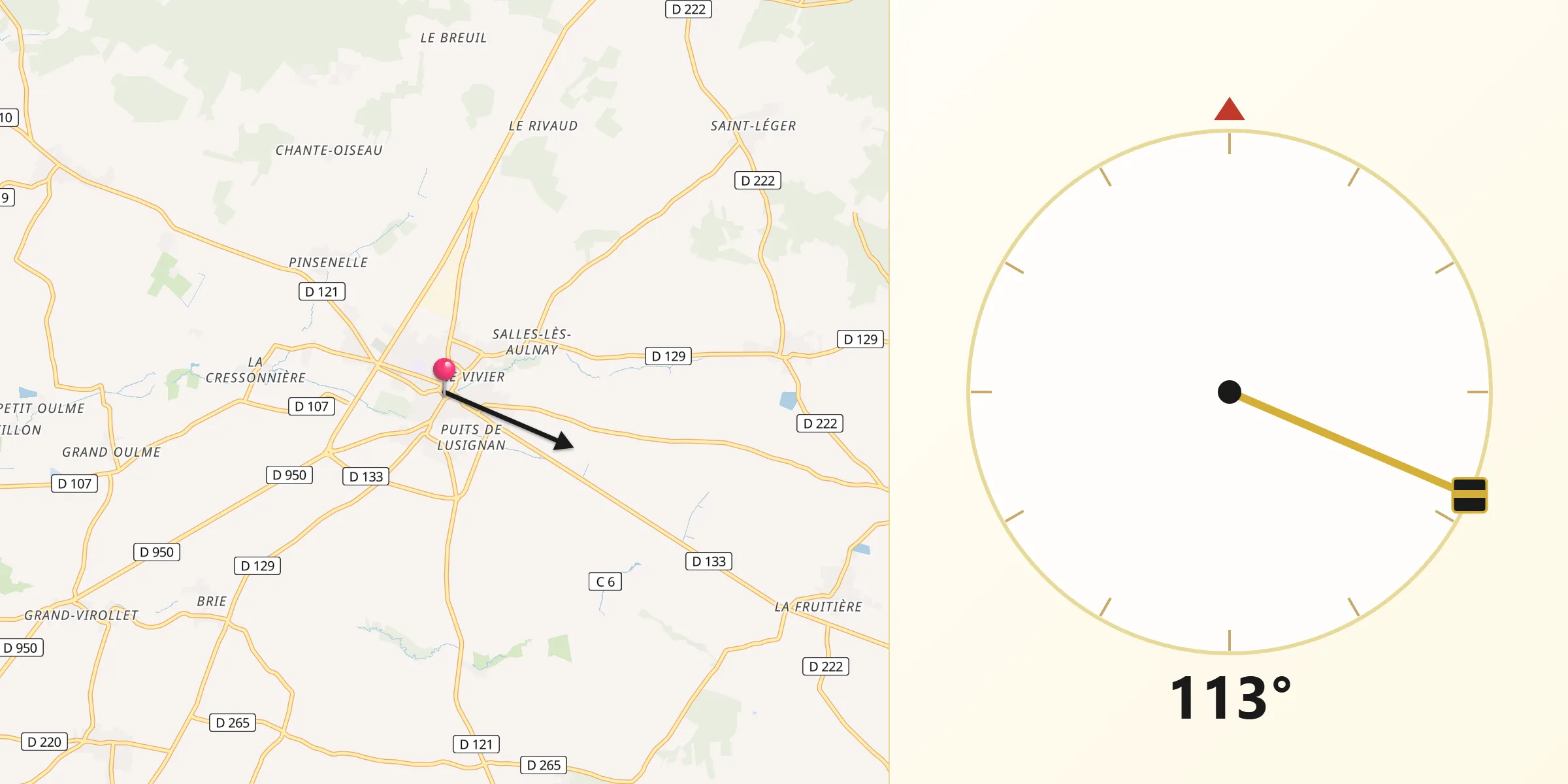 Direction vers la Qibla depuis Aulnay