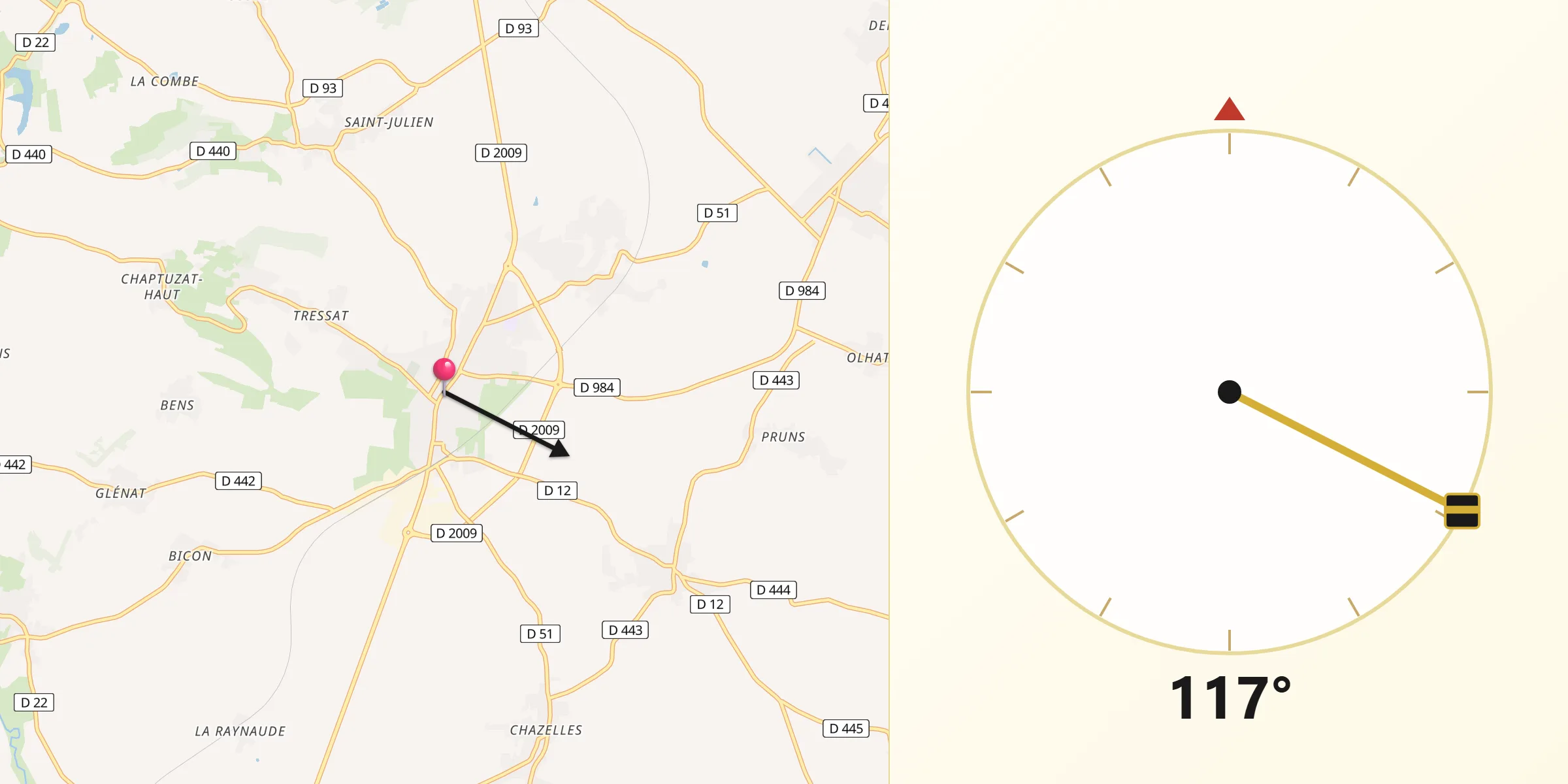 Direction vers la Qibla depuis Aigueperse