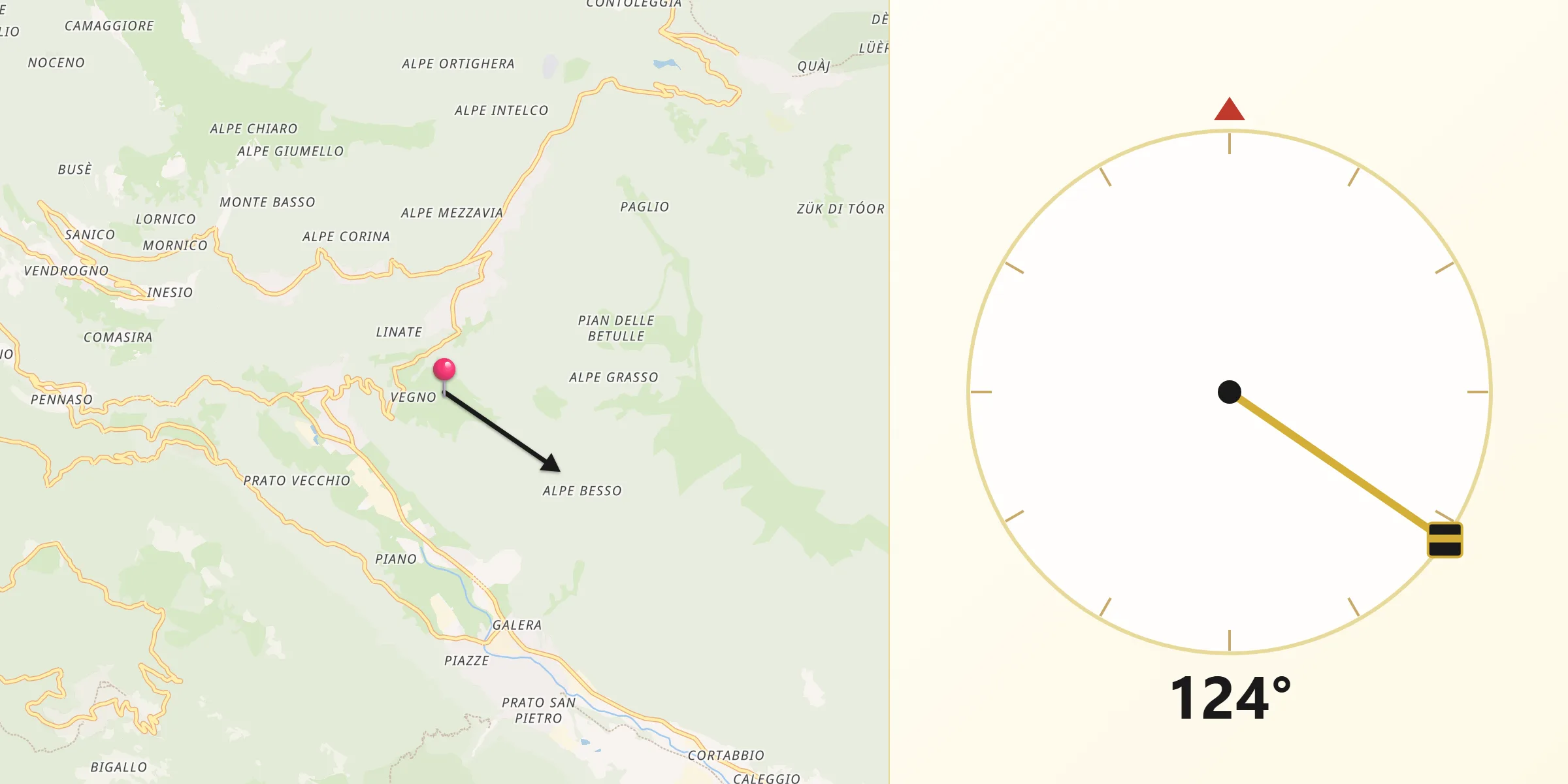Direzione della Qibla da Crandola Valsassina