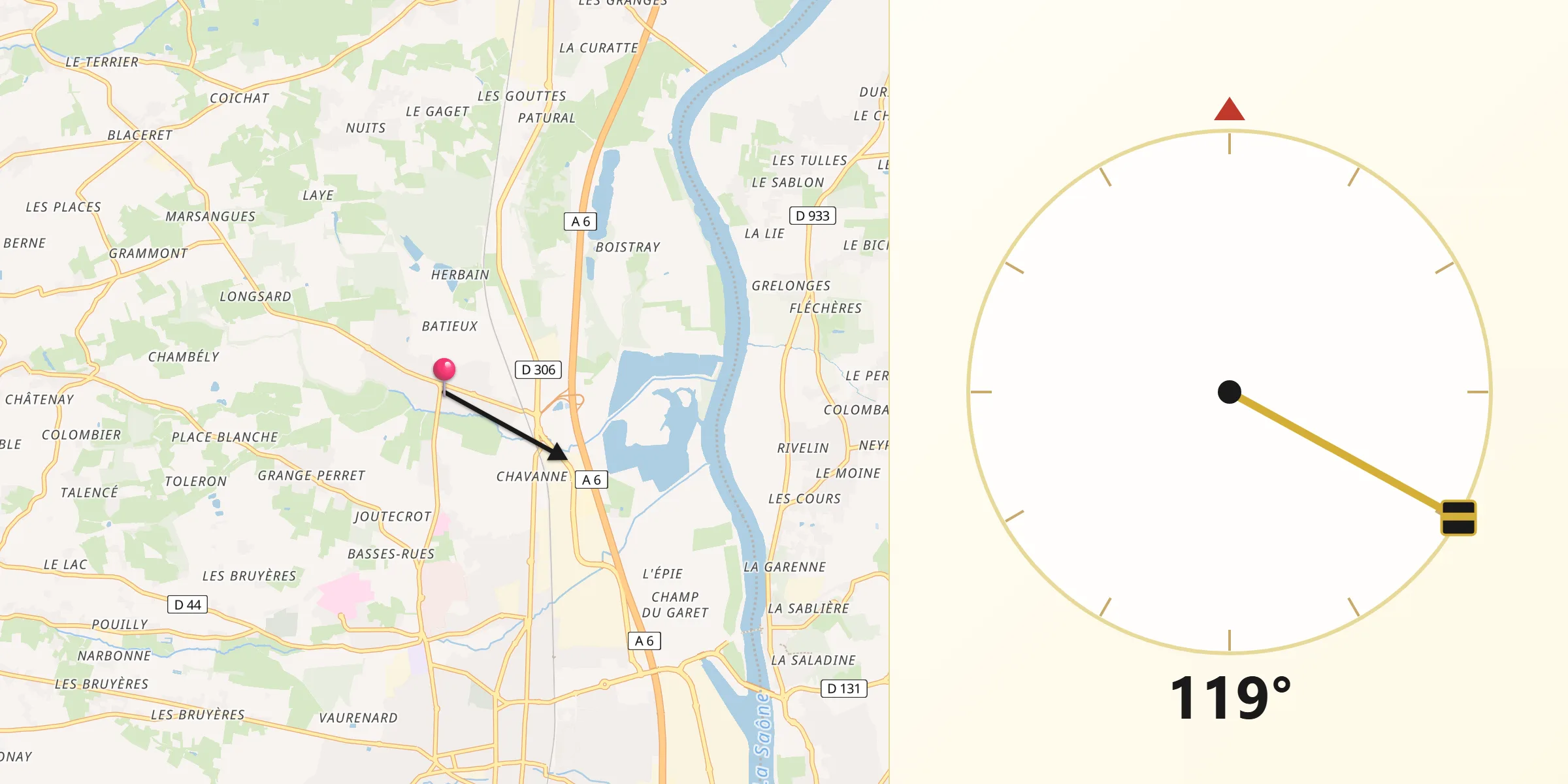 Direction vers la Qibla depuis Arnas