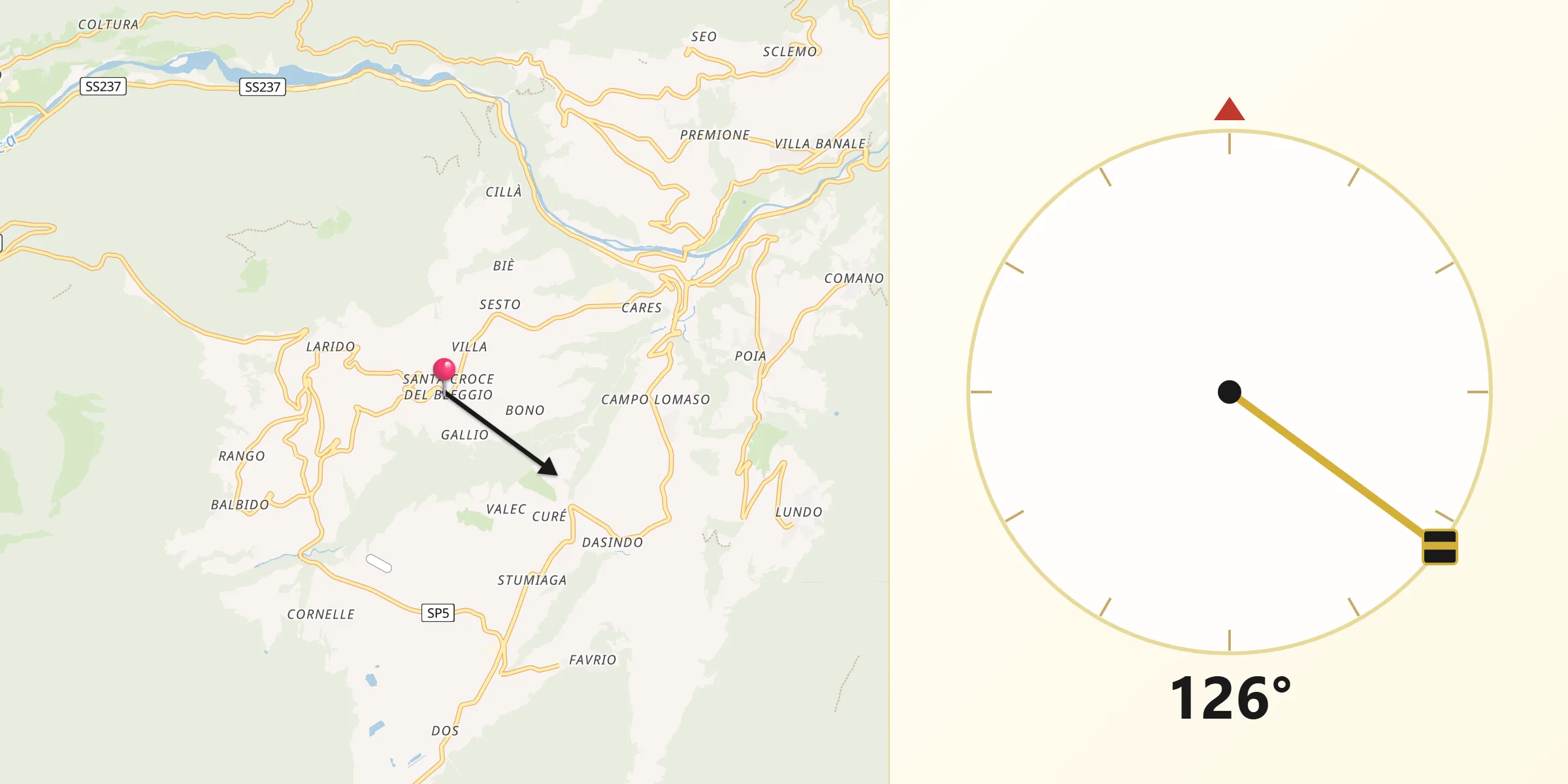 Direzione della Qibla da Bleggio Superiore