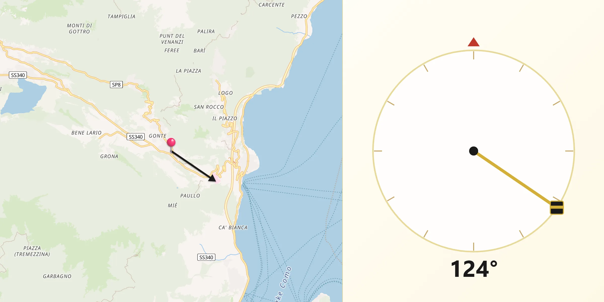 Direzione della Qibla da Grandola ed Uniti
