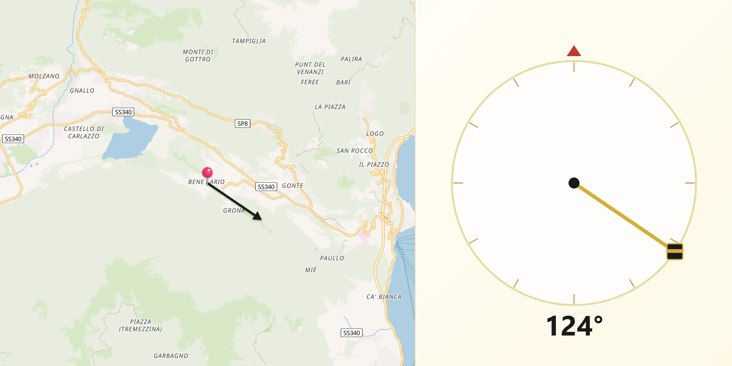 Direzione della Qibla da Bene Lario