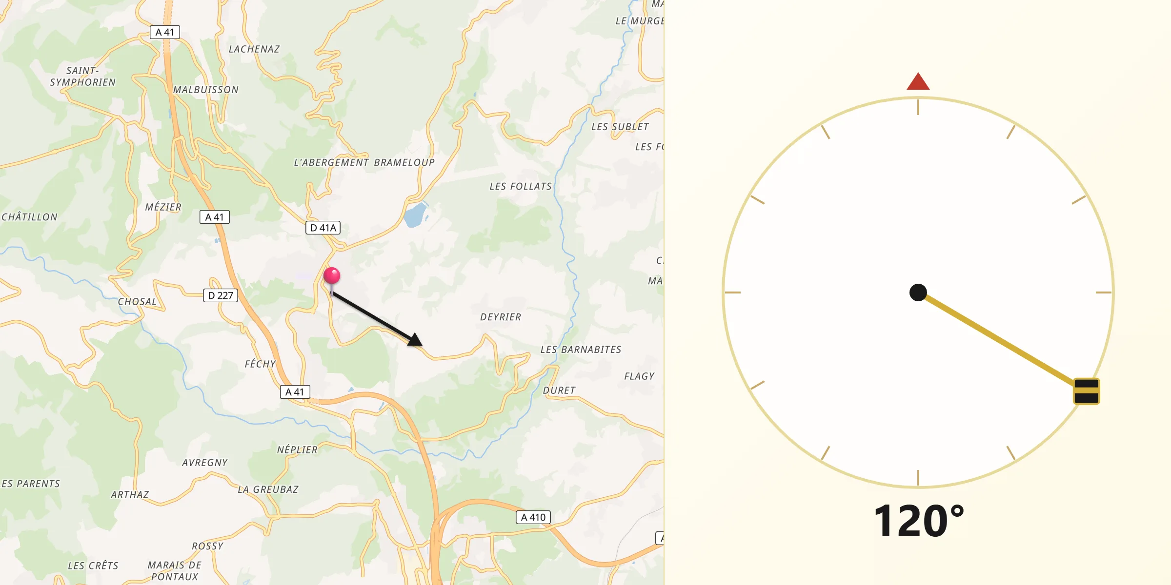 Direction vers la Qibla depuis Cruseilles