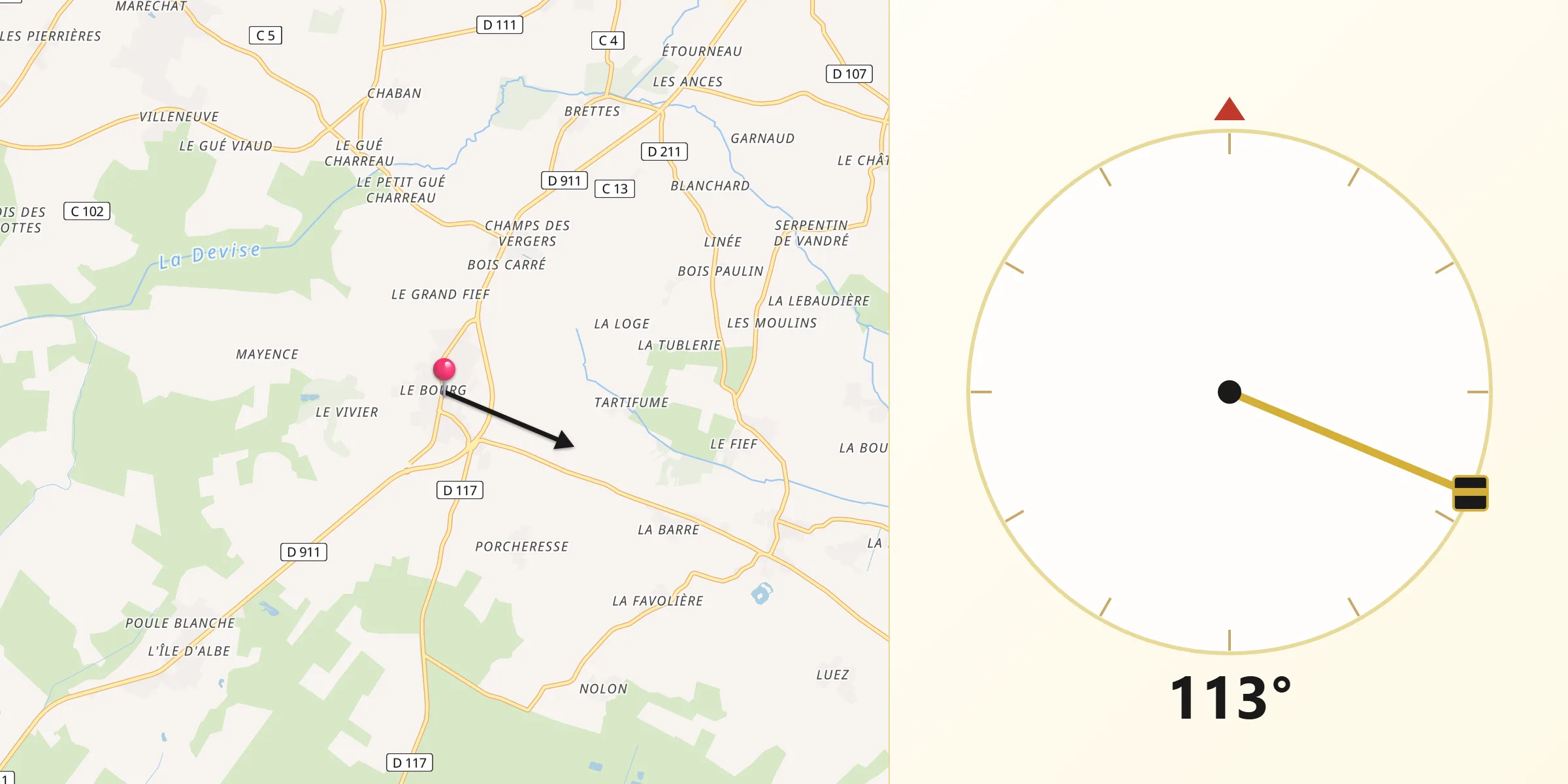 Direction vers la Qibla depuis Muron